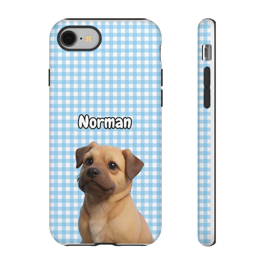 Custom Pet Portrait Tough iPhone Case - Blue Gingham