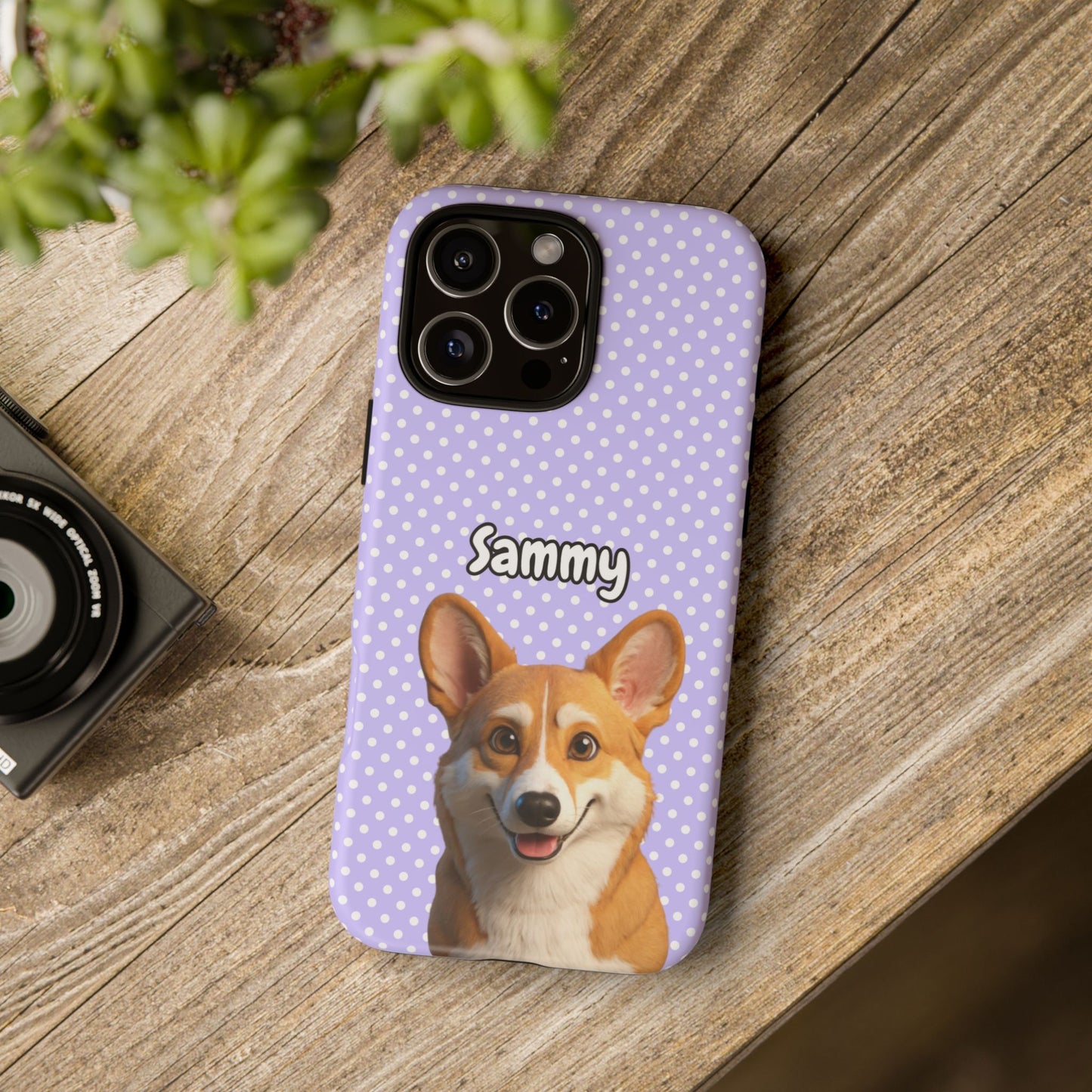 Custom Pet Tough iPhone Case β Purple Polka Dots