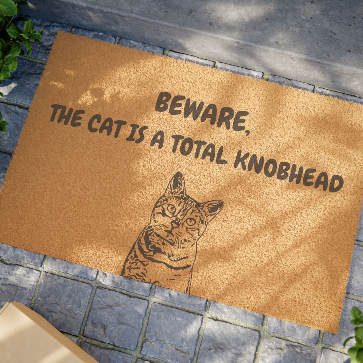 Funny Pet Doormat – “Beware, The Cat Is A Total Knobhead” Welcome Mat | Pet Lover Gift, Cat Owner Home Decor, Funny Housewarming Gift, Outdoor Entry Mat