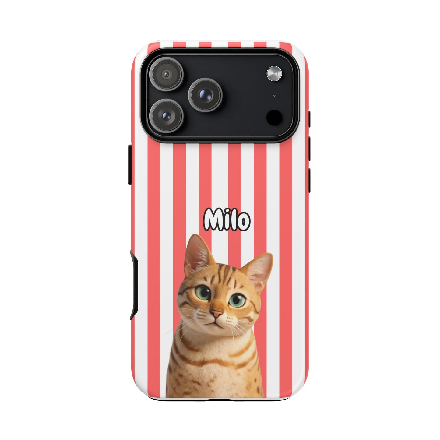 Custom Pet Portrait Tough iPhone Case - Pink Stripes