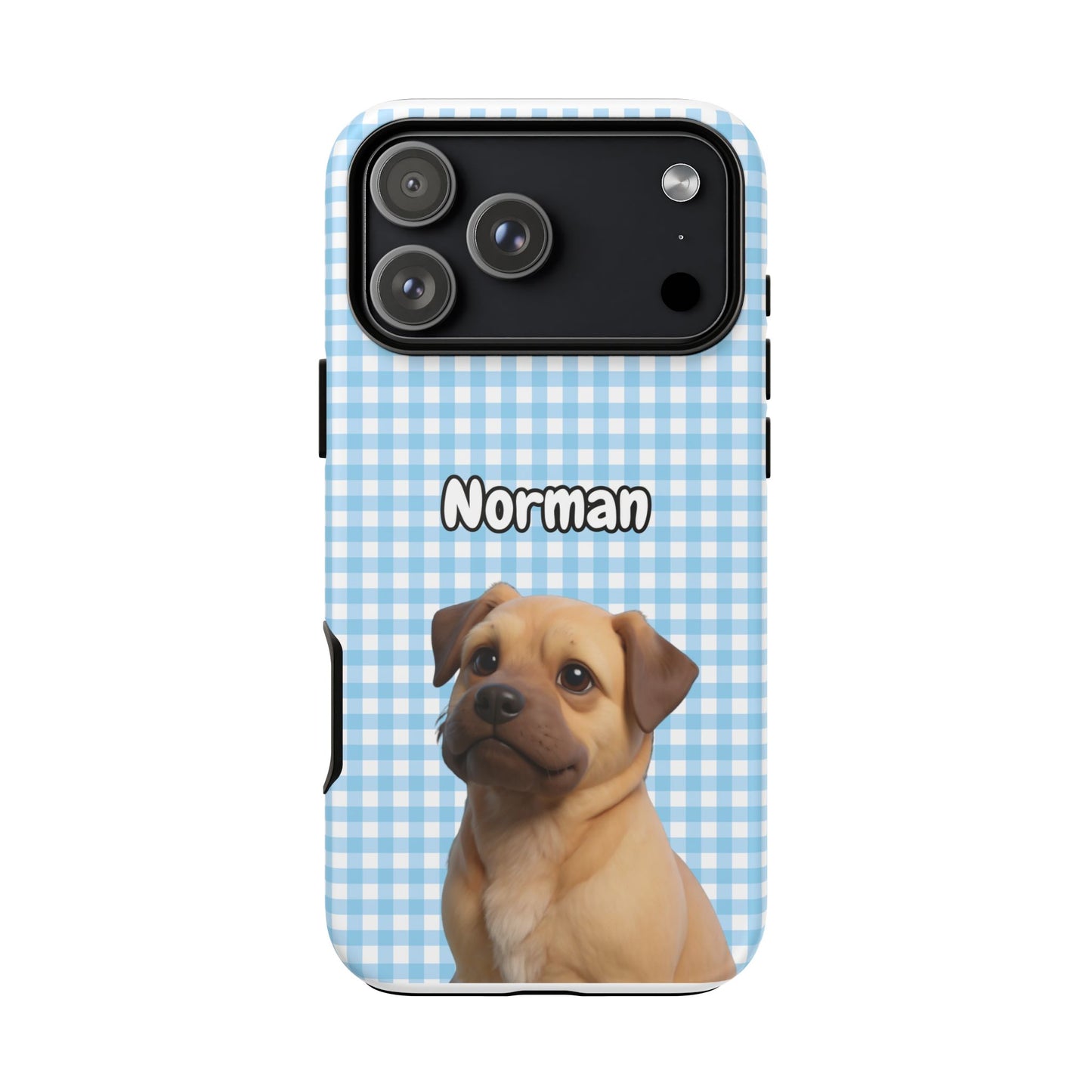 Custom Pet Portrait Tough iPhone Case - Blue Gingham