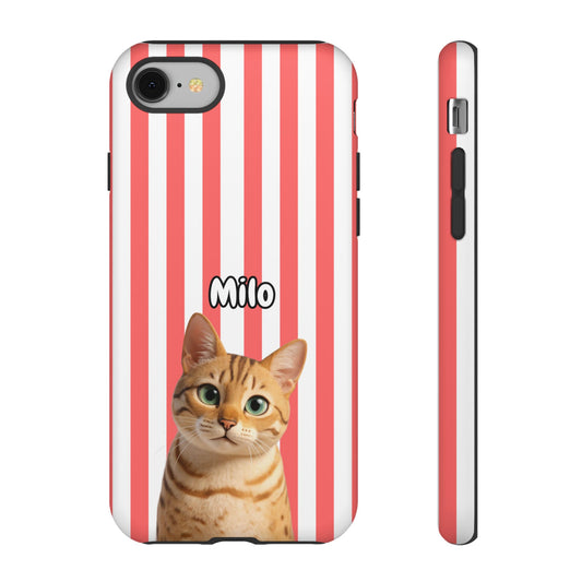 Custom Pet Portrait Tough iPhone Case - Pink Stripes
