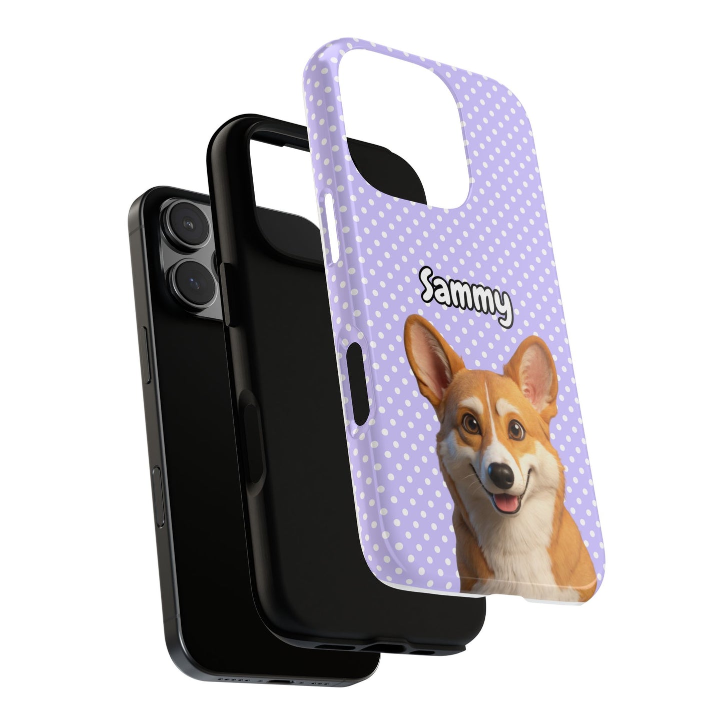 Custom Pet Tough iPhone Case – Purple Polka Dots