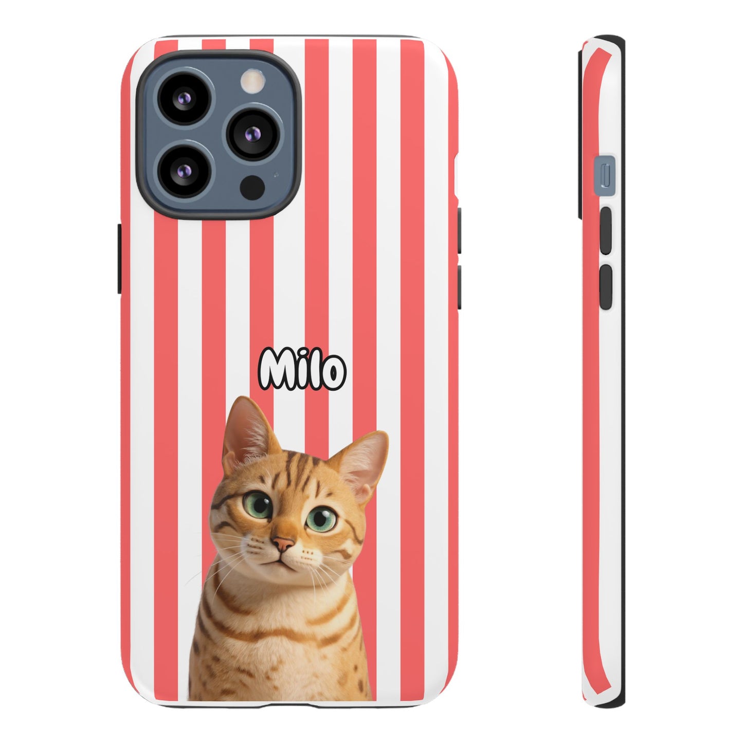 Custom Pet Portrait Tough iPhone Case - Pink Stripes