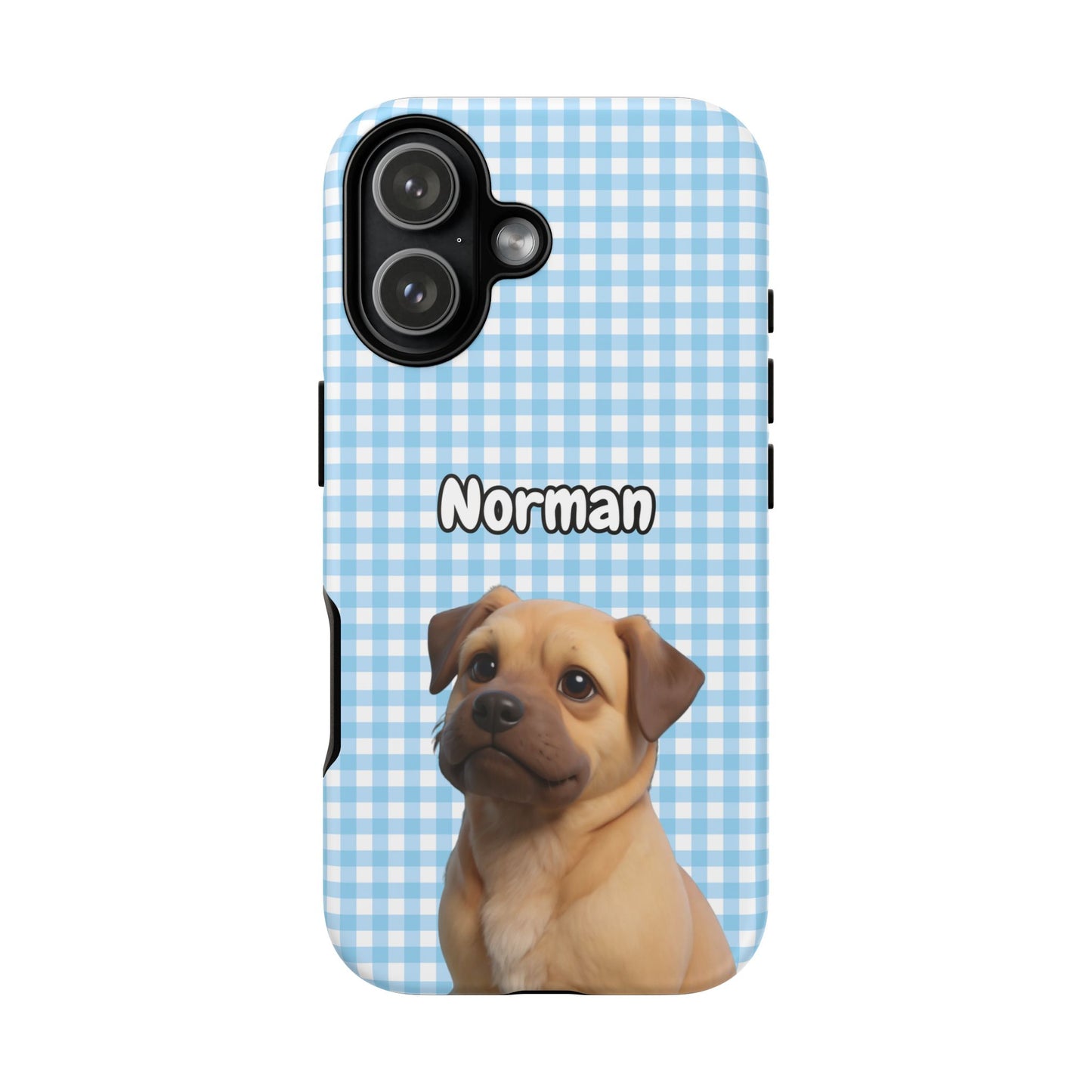 Custom Pet Portrait Tough iPhone Case - Blue Gingham