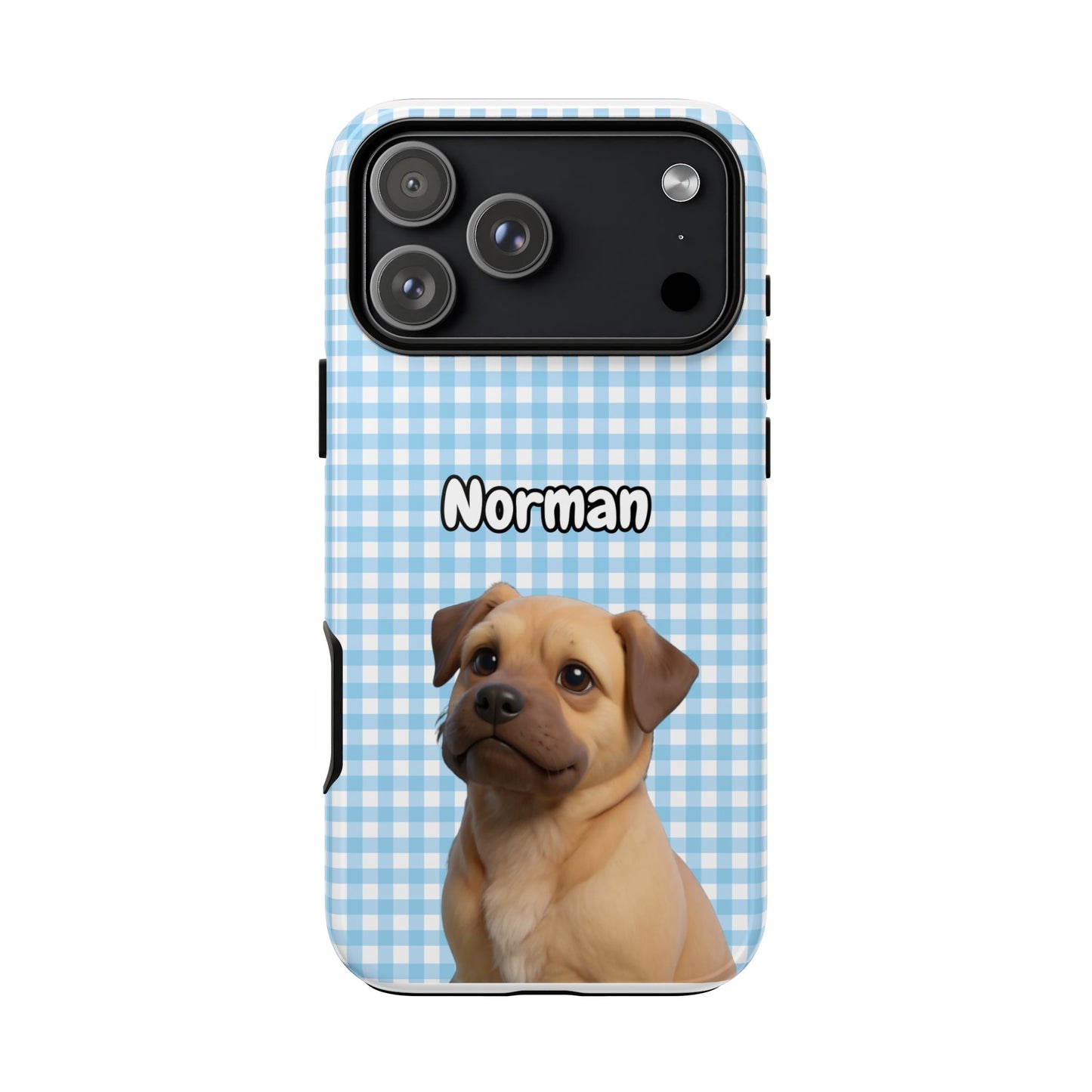 Custom Pet Portrait Tough iPhone Case - Blue Gingham