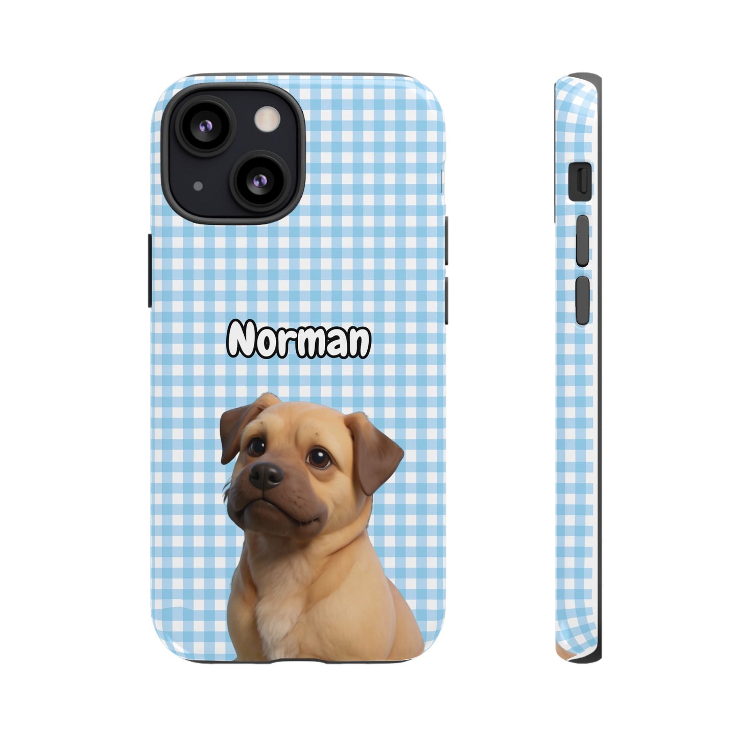 Custom Pet Portrait Tough iPhone Case - Blue Gingham