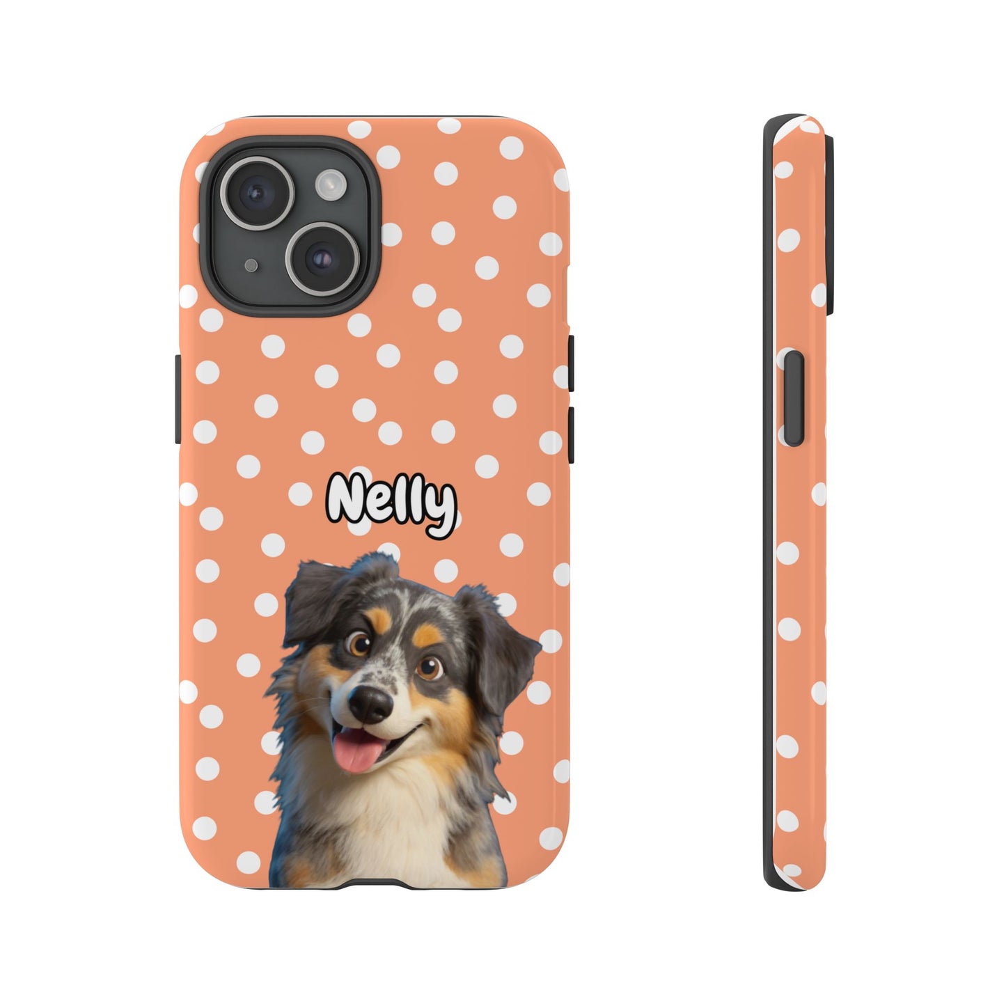 Custom Pet Portrait Tough iPhone Case - Orange Polka Dots