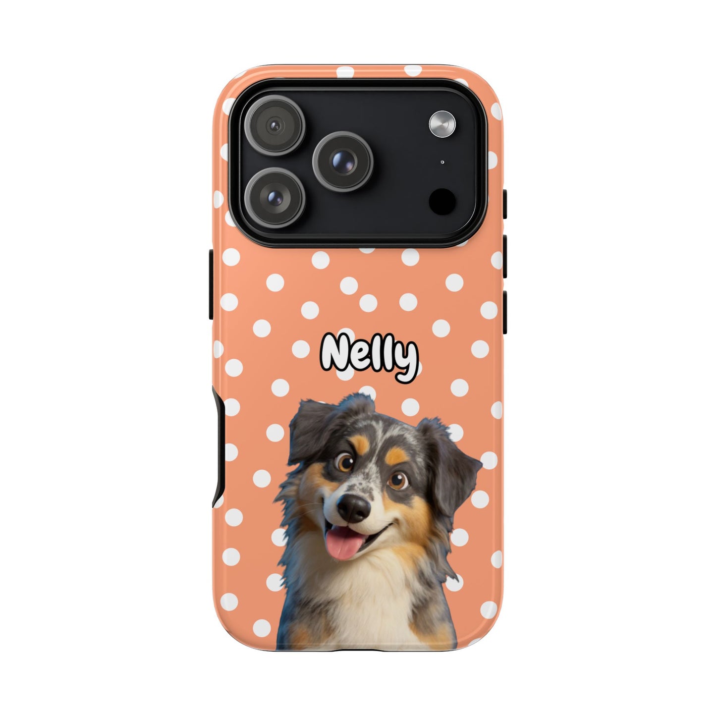 Custom Pet Portrait Tough iPhone Case - Orange Polka Dots