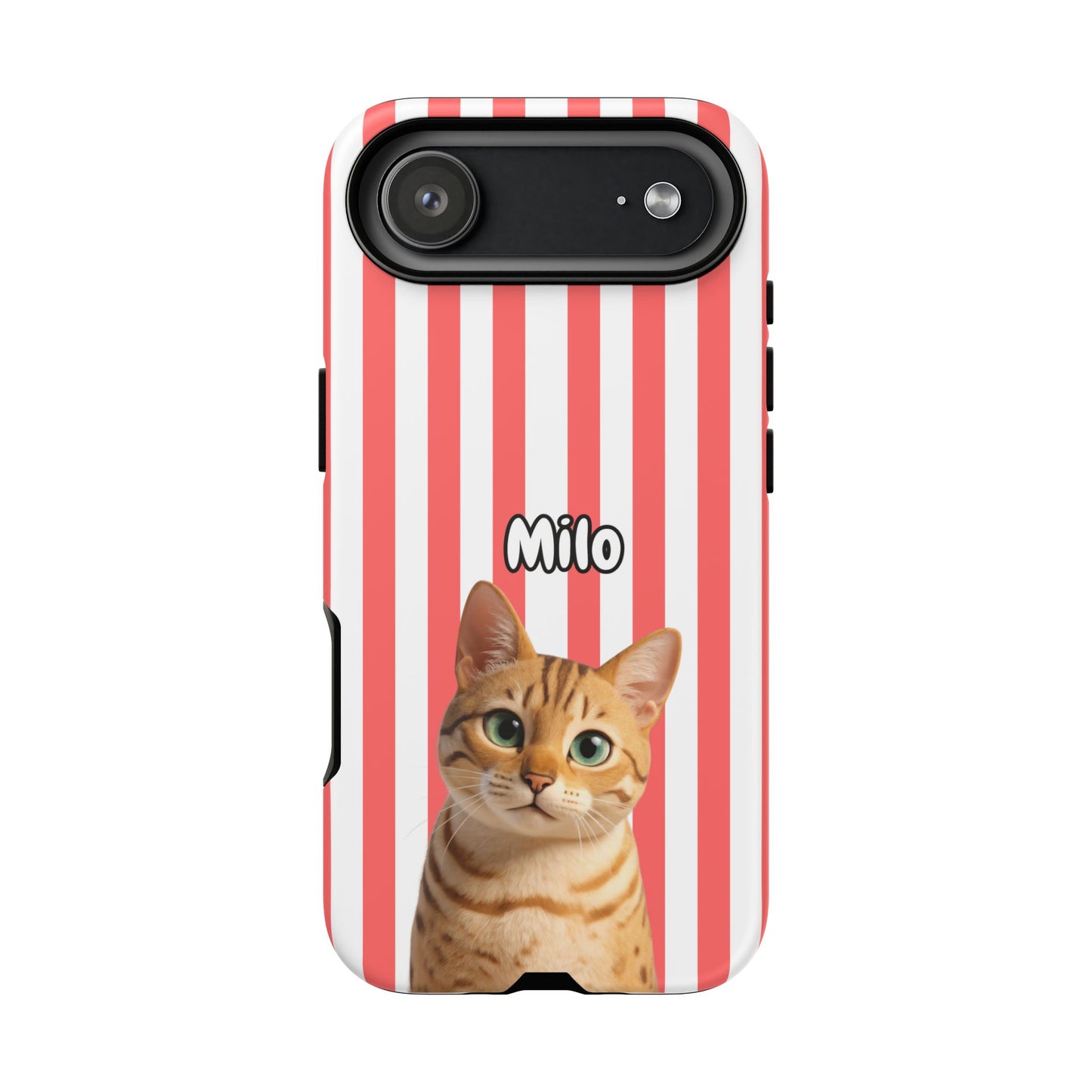 Custom Pet Portrait Tough iPhone Case - Pink Stripes