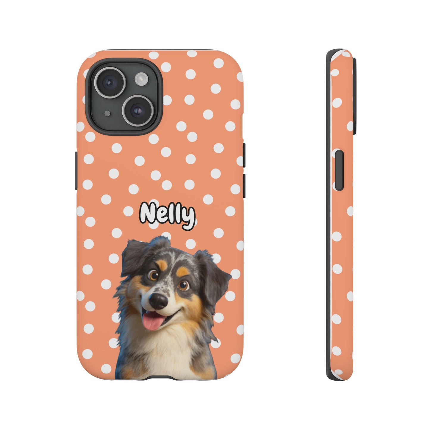 Custom Pet Portrait Tough iPhone Case - Orange Polka Dots