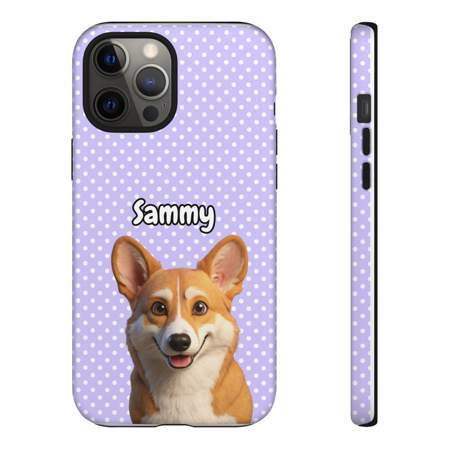 Custom Pet Tough iPhone Case – Purple Polka Dots