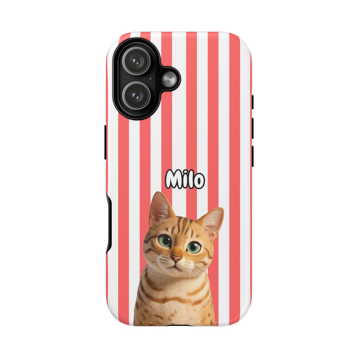 Custom Pet Portrait Tough iPhone Case - Pink Stripes