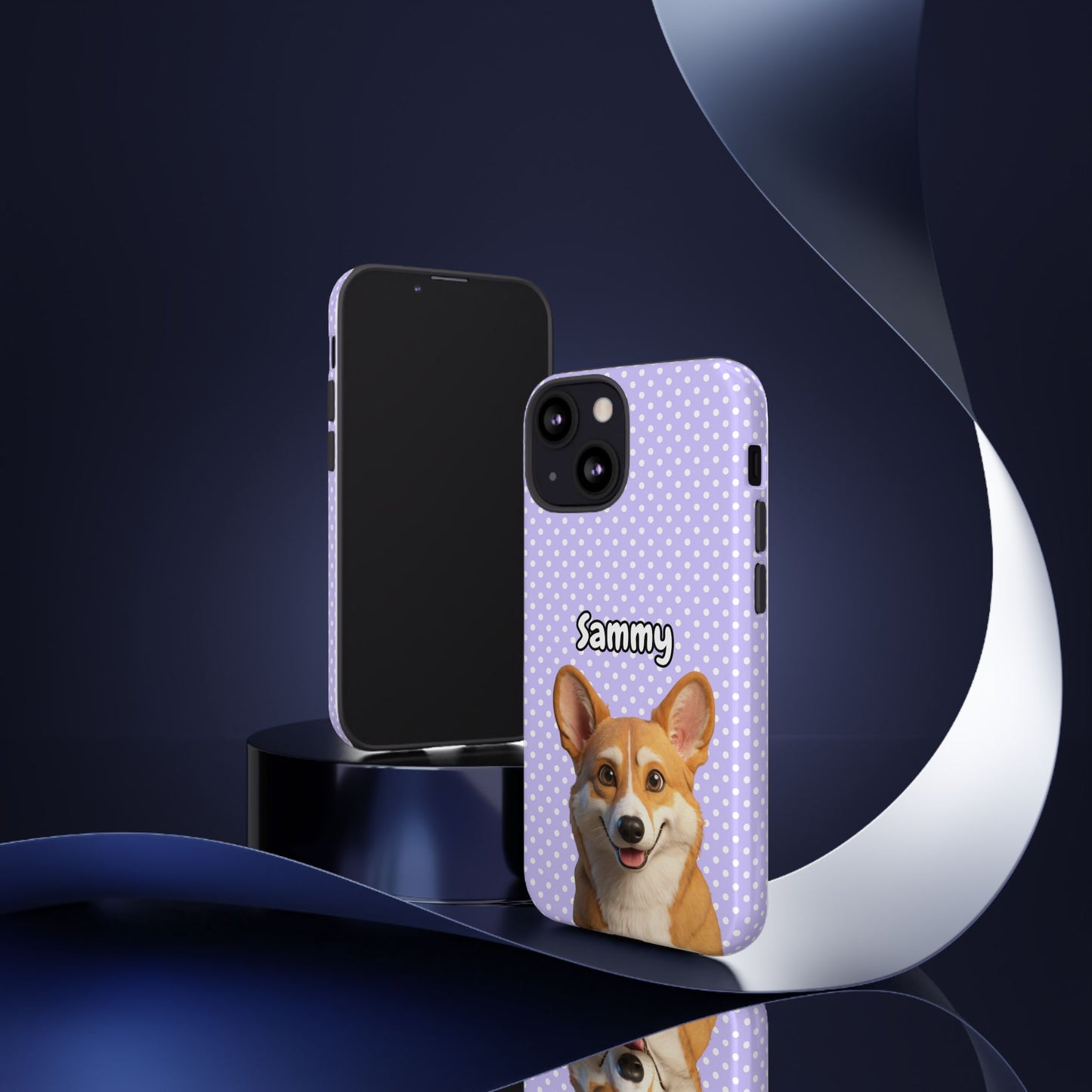 Custom Pet Tough iPhone Case – Purple Polka Dots