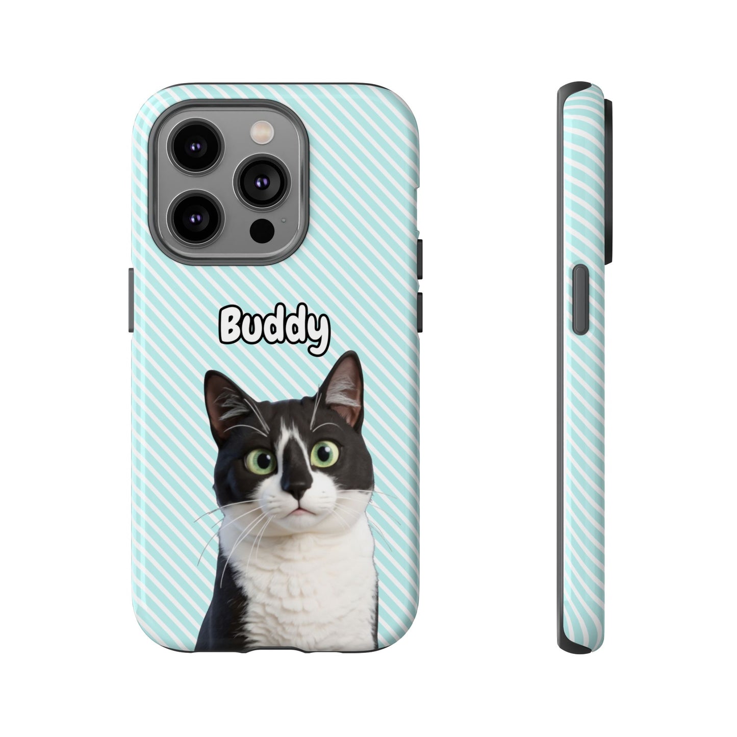 Custom Pet Tough iPhone Case – Teal Stripes