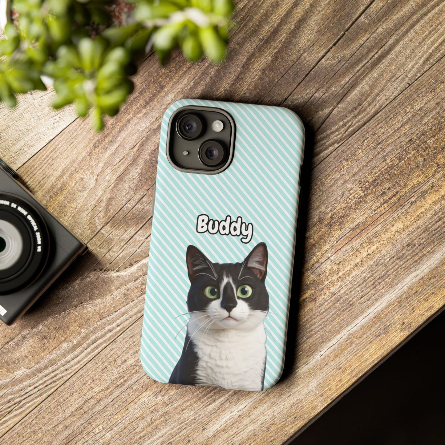 Custom Pet Tough iPhone Case – Teal Stripes