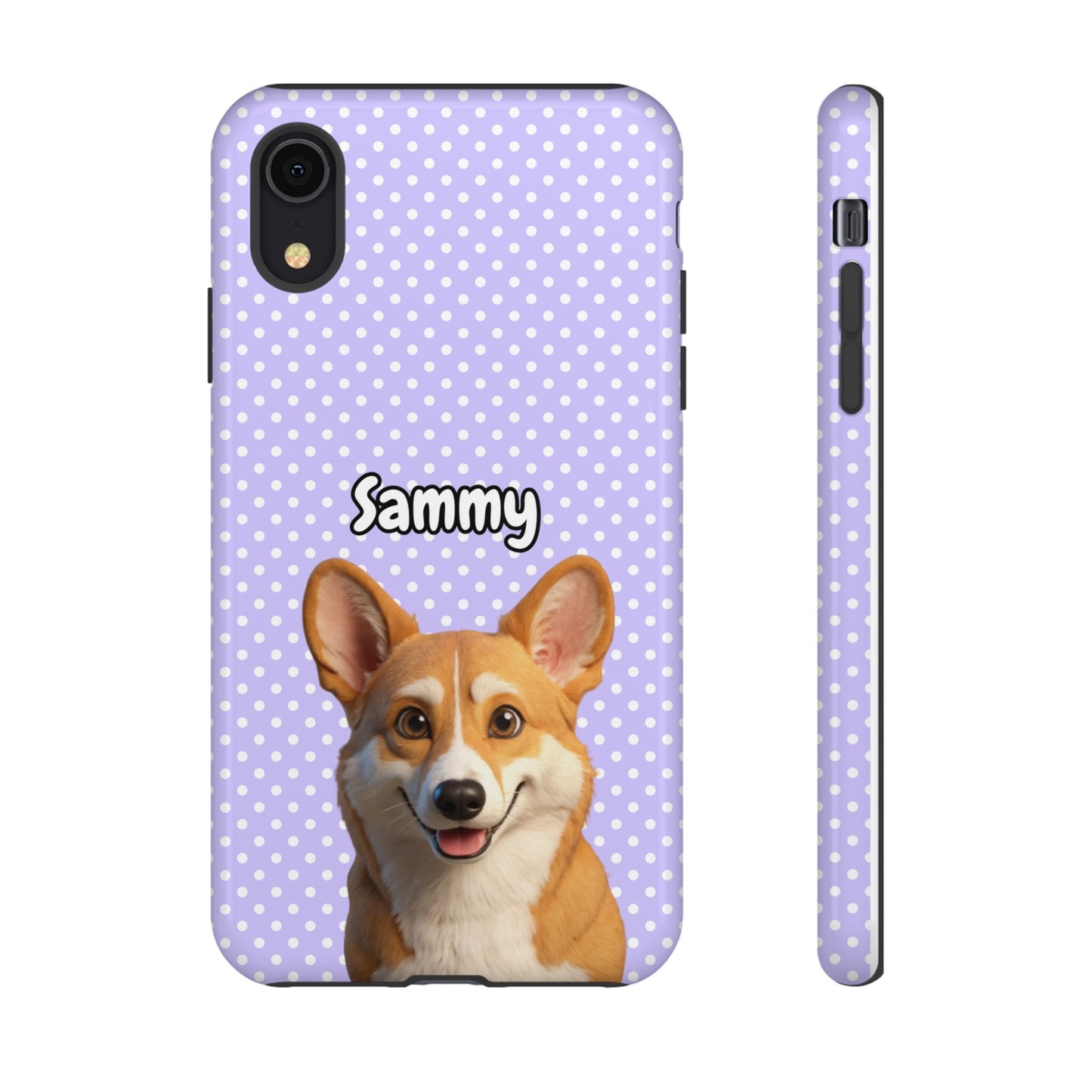 Custom Pet Tough iPhone Case – Purple Polka Dots