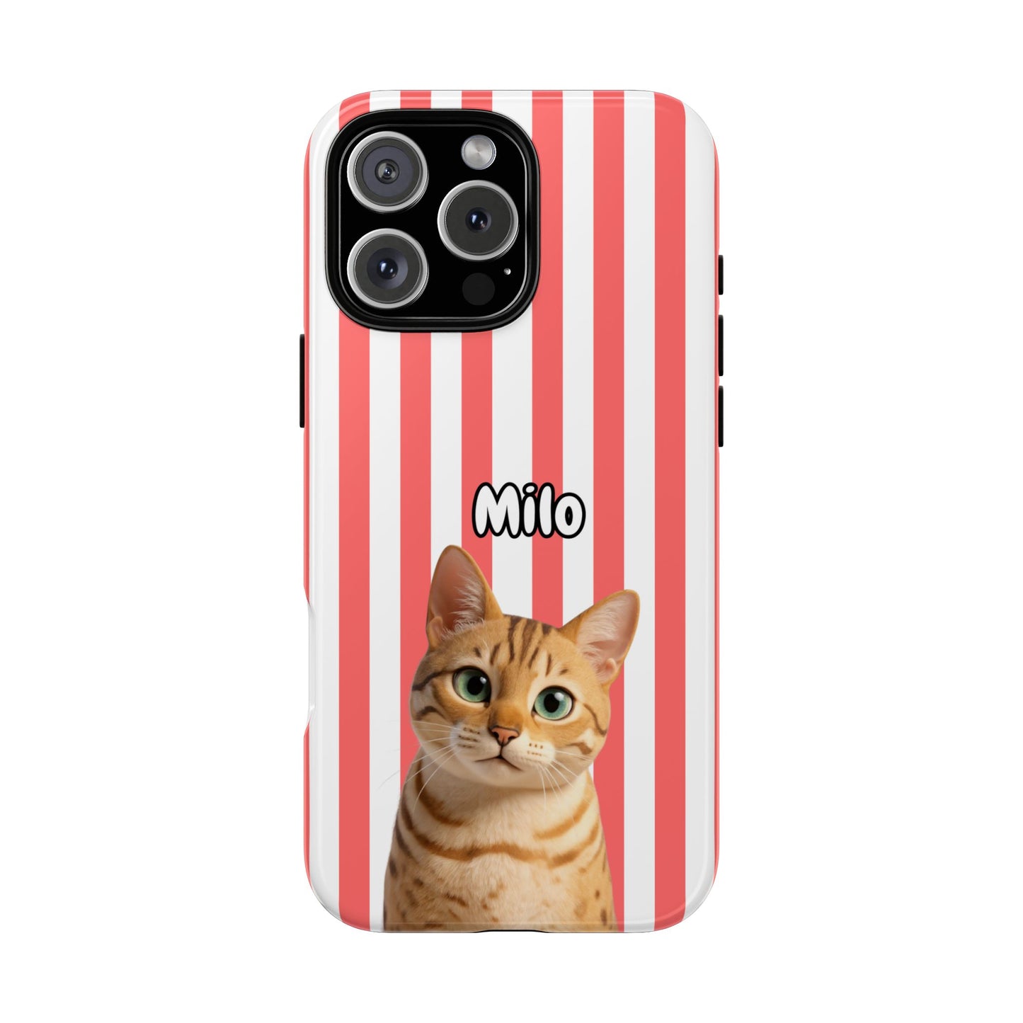 Custom Pet Portrait Tough iPhone Case - Pink Stripes