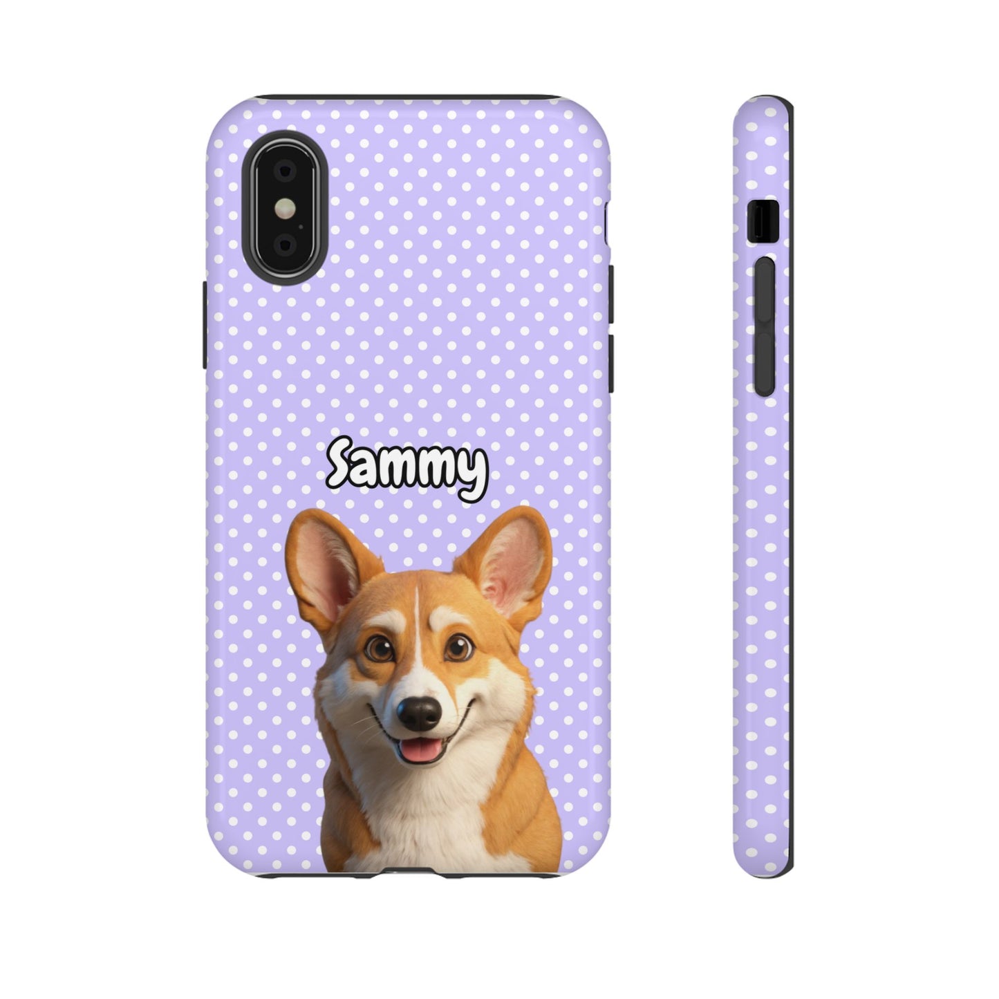 Custom Pet Tough iPhone Case – Purple Polka Dots