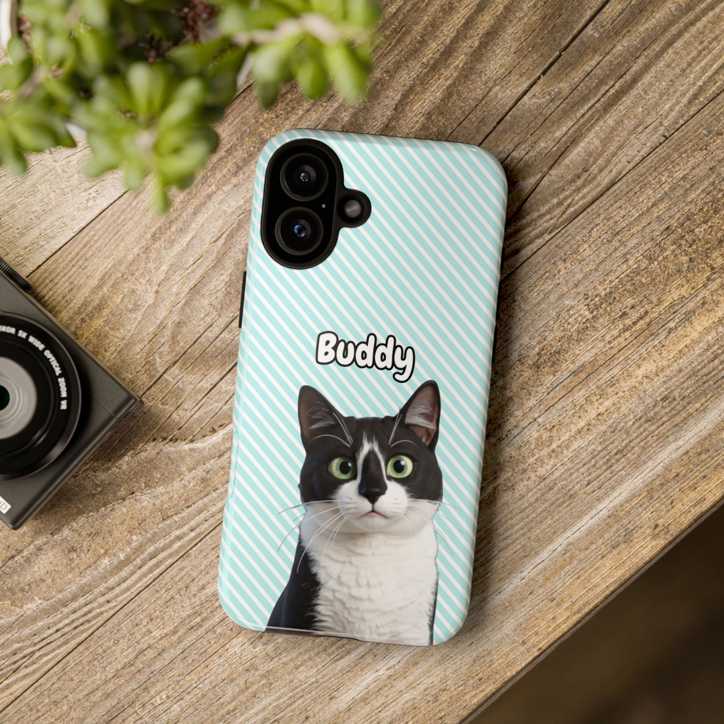 Custom Pet Tough iPhone Case – Teal Stripes