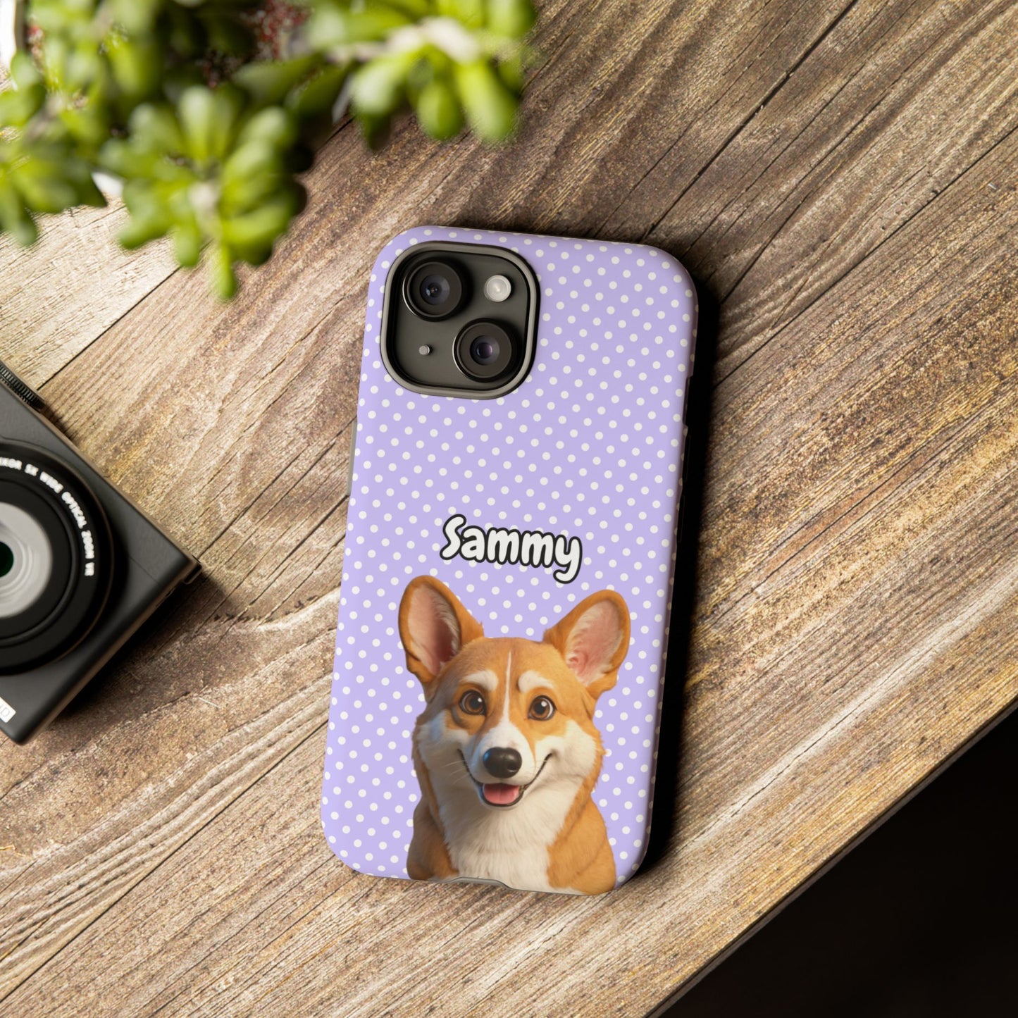 Custom Pet Tough iPhone Case – Purple Polka Dots