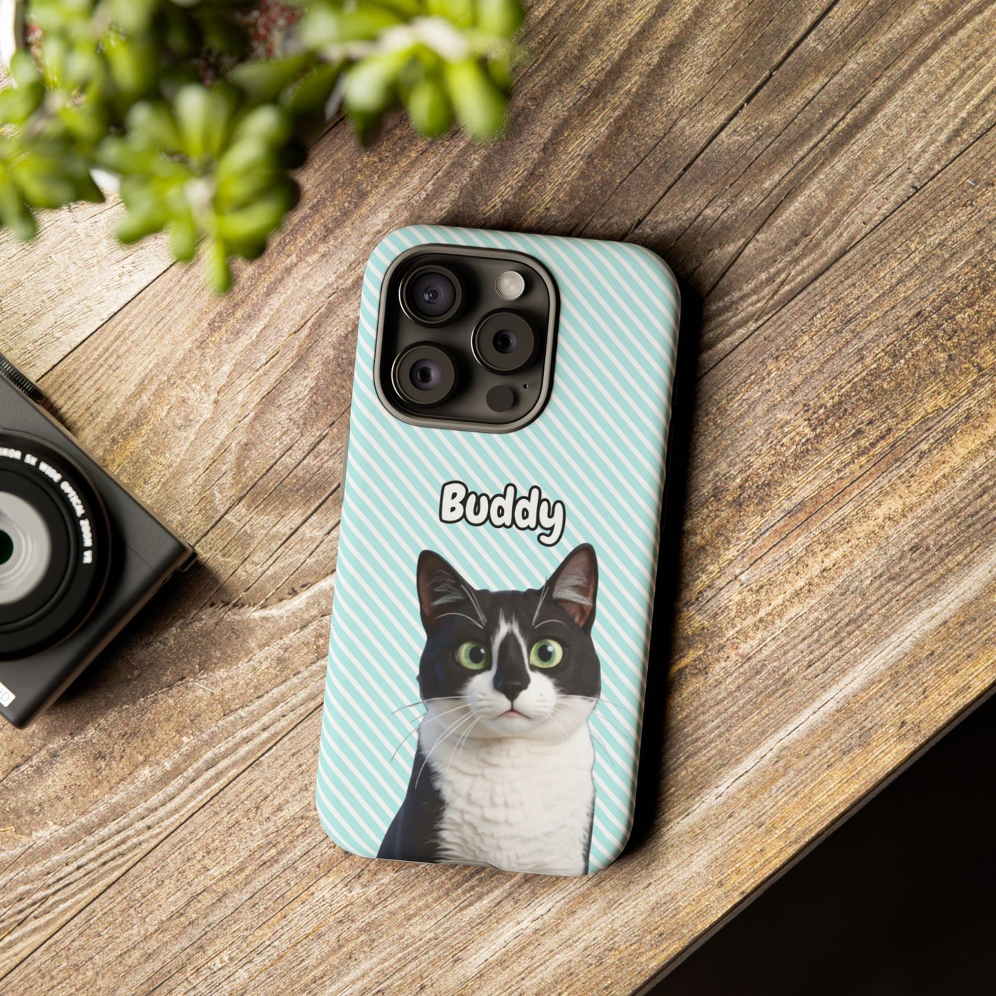 Custom Pet Tough iPhone Case – Teal Stripes