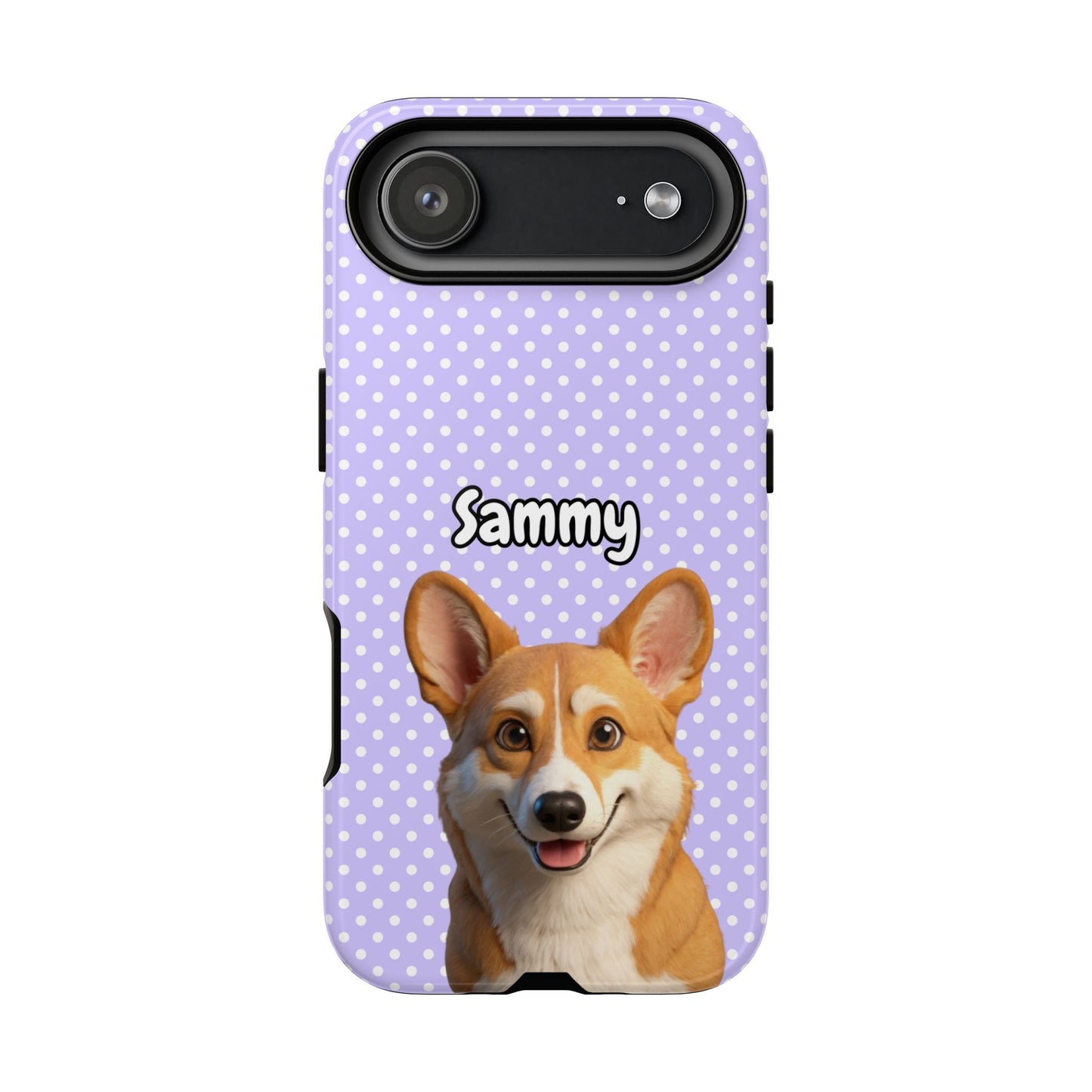 Custom Pet Tough iPhone Case – Purple Polka Dots