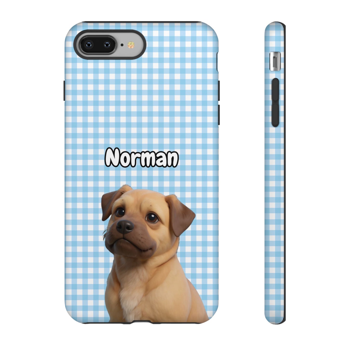 Custom Pet Portrait Tough iPhone Case - Blue Gingham