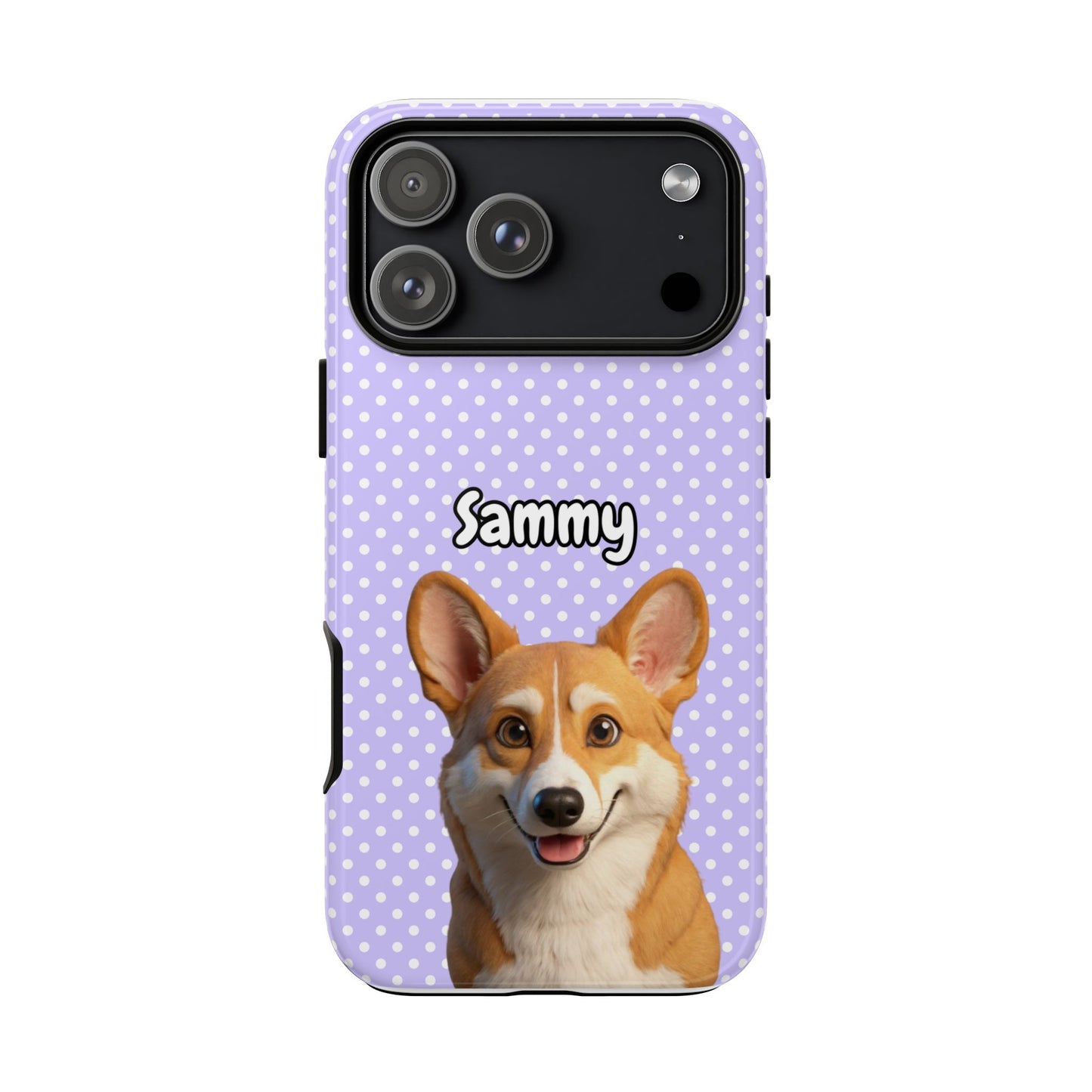 Custom Pet Tough iPhone Case – Purple Polka Dots