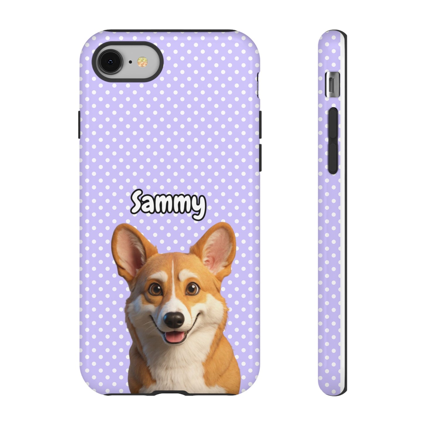 Custom Pet Tough iPhone Case – Purple Polka Dots