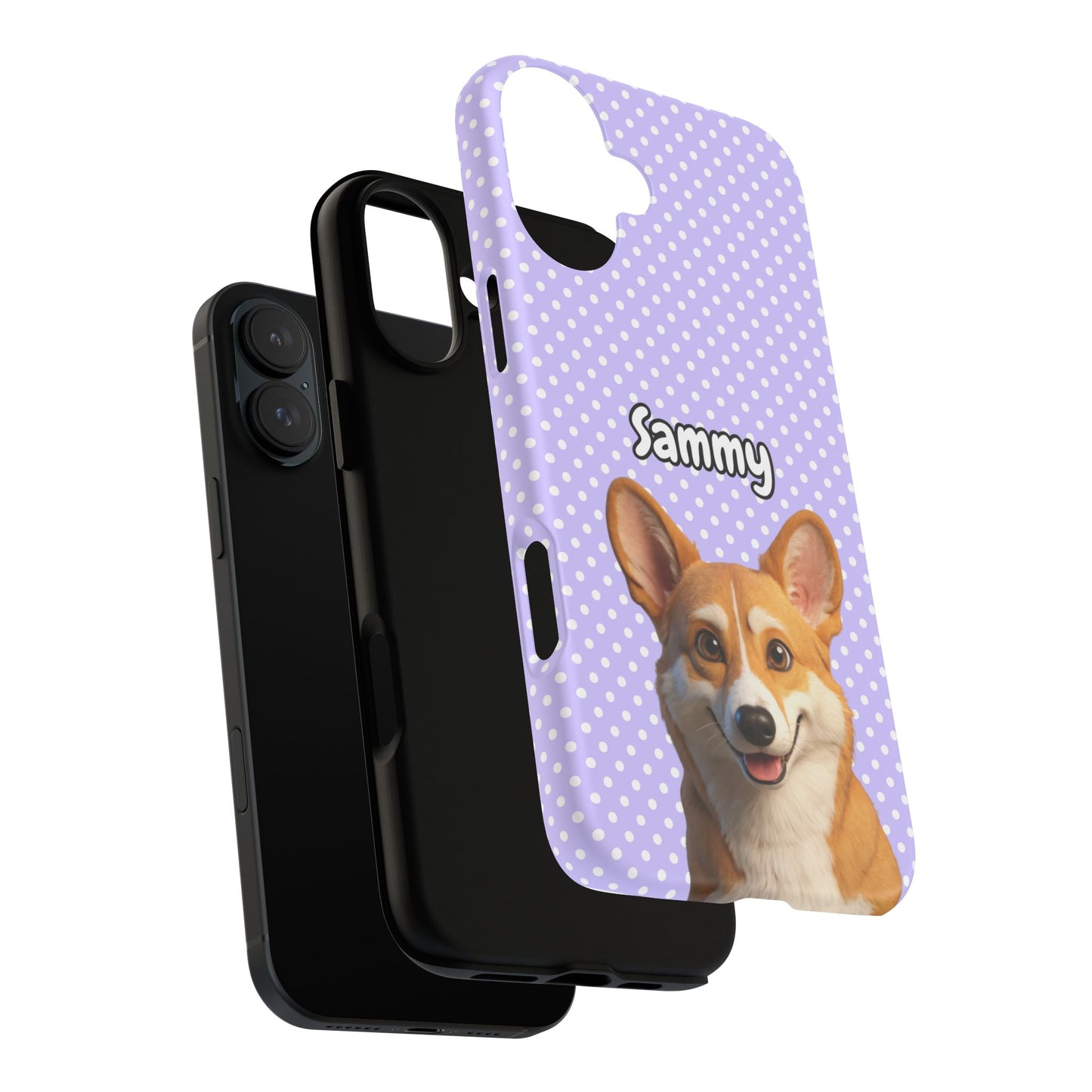 Custom Pet Tough iPhone Case – Purple Polka Dots