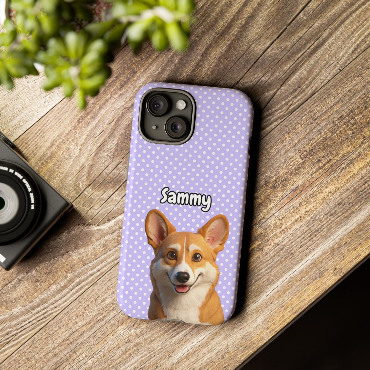 Custom Pet Tough iPhone Case – Purple Polka Dots