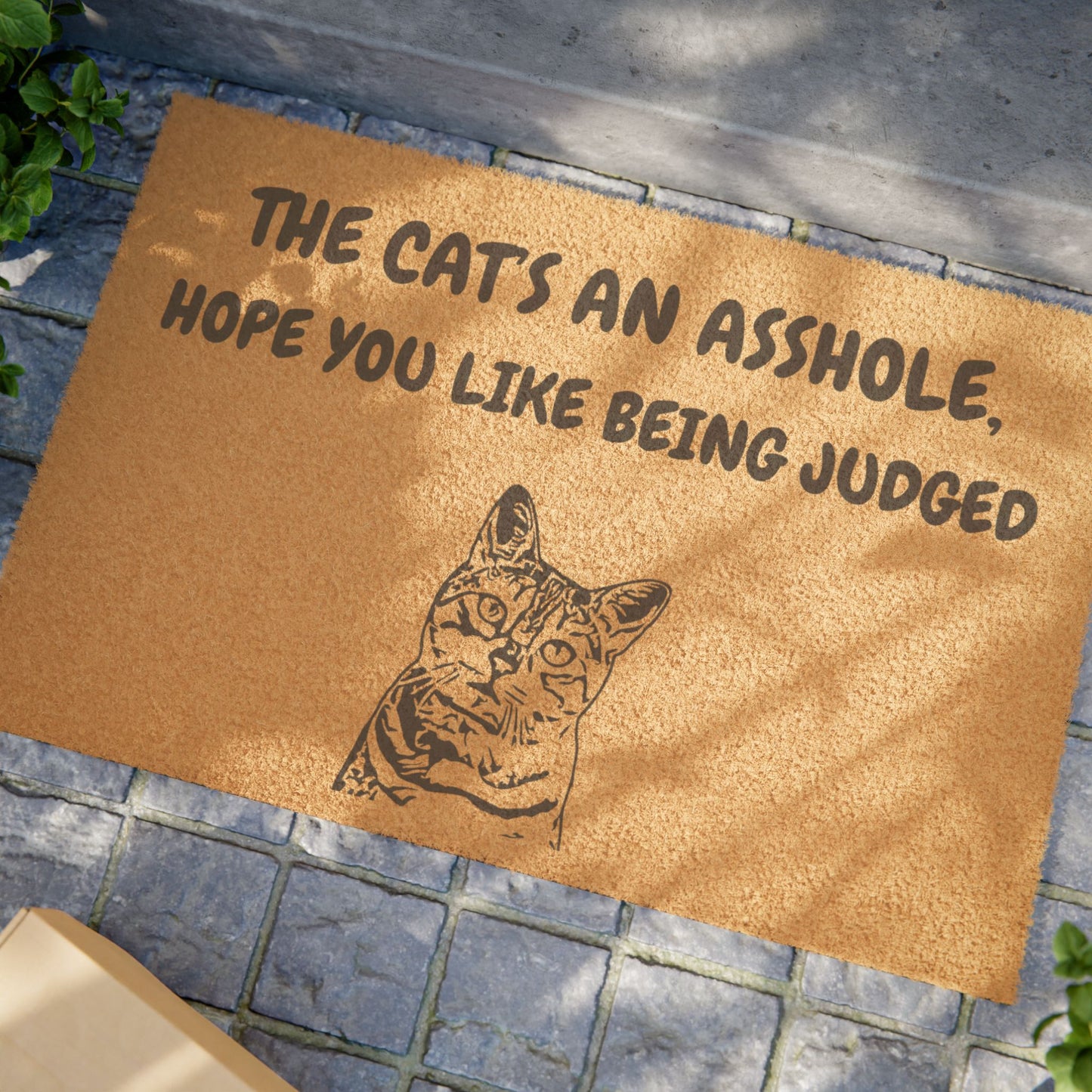 Funny Pet Doormat – “The Cat's An Asshole, Hope You Like Being Judged” Welcome Mat | Pet Lover Gift, Cat Owner Home Decor, Funny Housewarming Gift, Outdoor Entry Mat