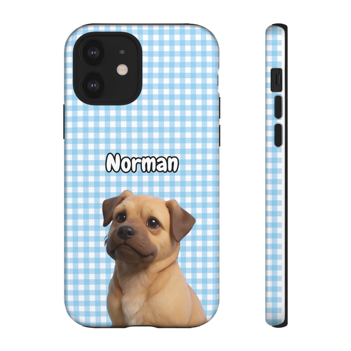Custom Pet Portrait Tough iPhone Case - Blue Gingham