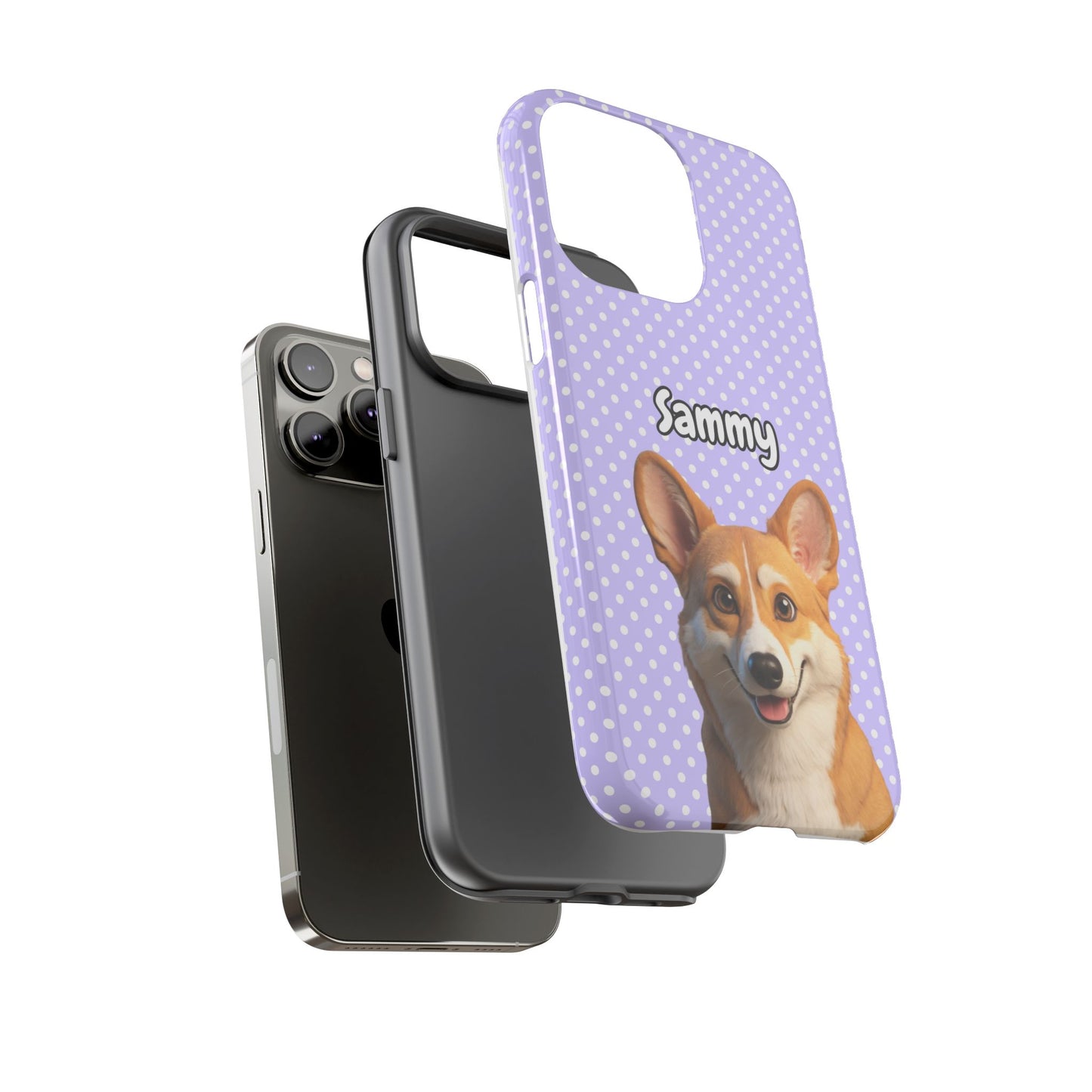 Custom Pet Tough iPhone Case – Purple Polka Dots