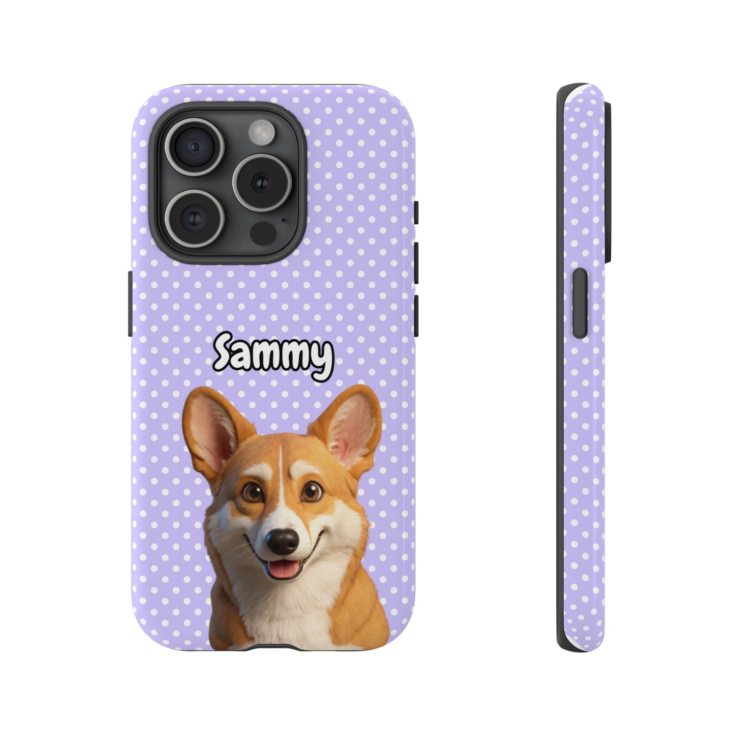 Custom Pet Tough iPhone Case – Purple Polka Dots