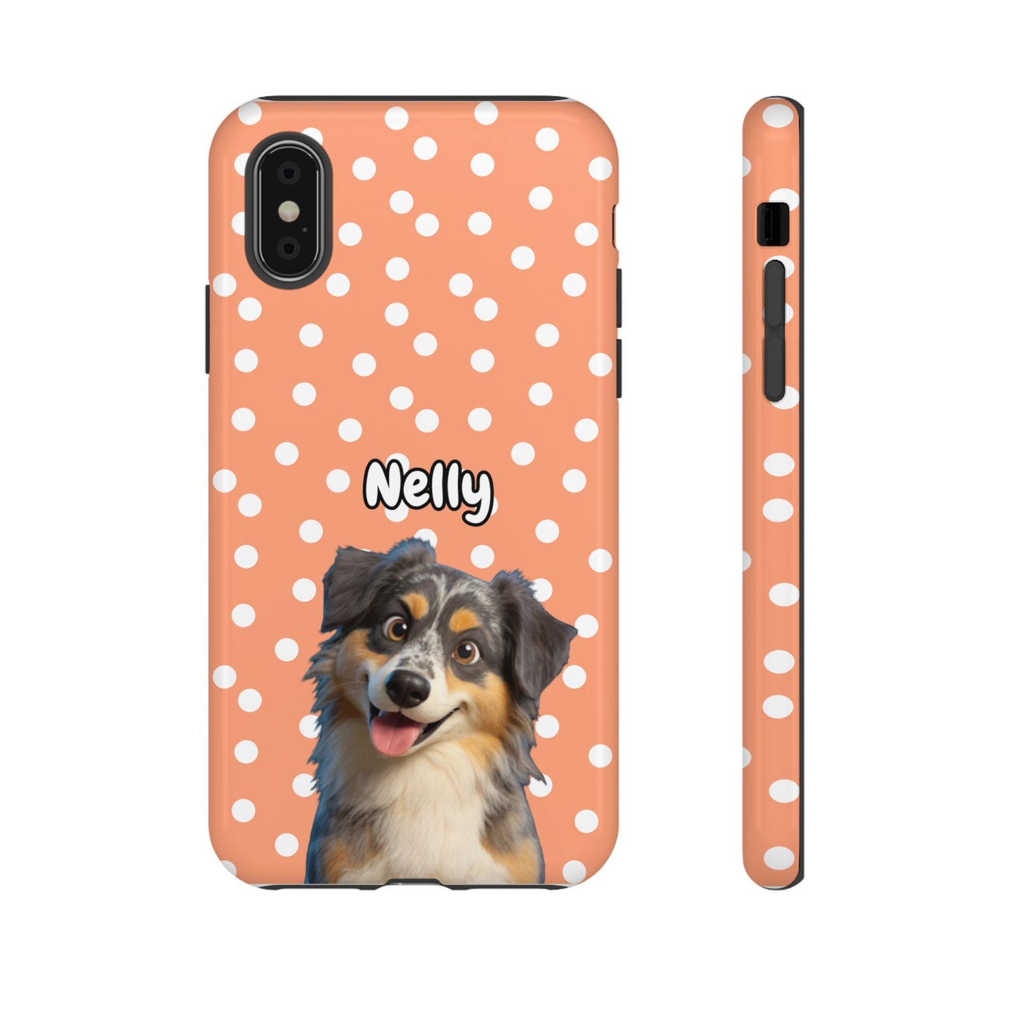 Custom Pet Portrait Tough iPhone Case - Orange Polka Dots