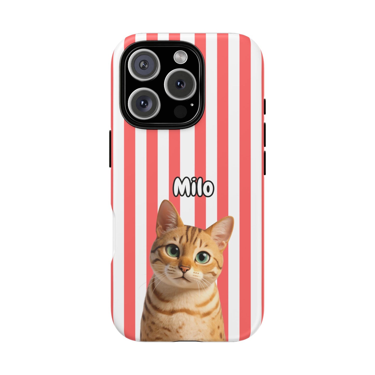 Custom Pet Portrait Tough iPhone Case - Pink Stripes