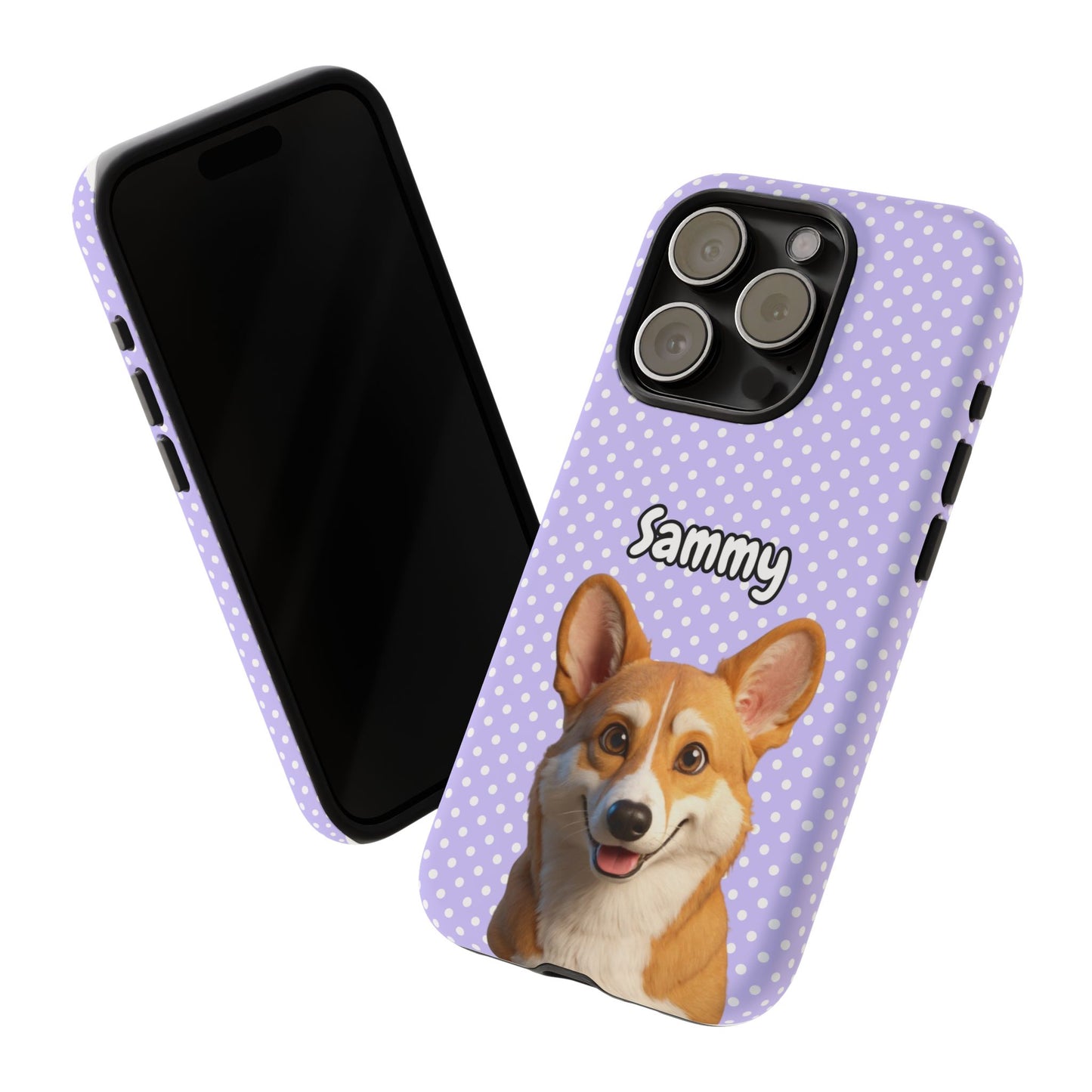 Custom Pet Tough iPhone Case – Purple Polka Dots