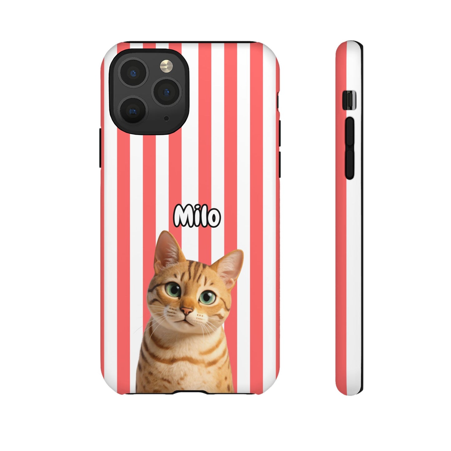 Custom Pet Portrait Tough iPhone Case - Pink Stripes