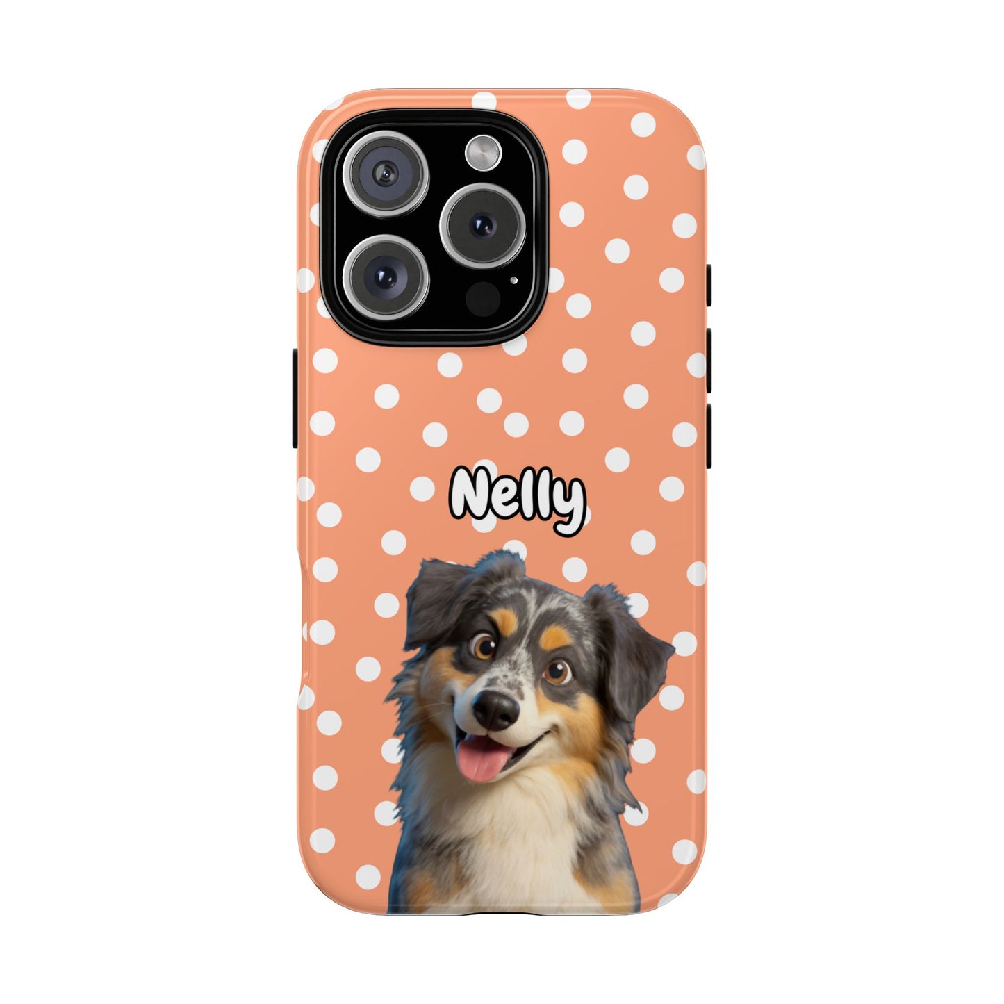 Custom Pet Portrait Tough iPhone Case - Orange Polka Dots
