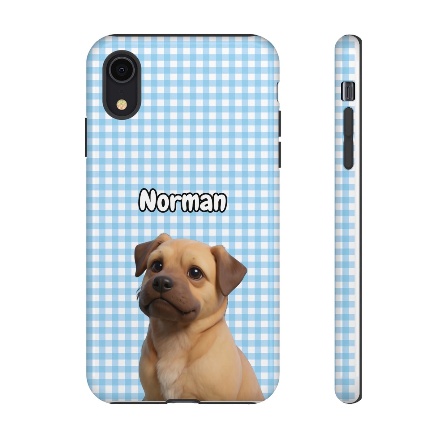 Custom Pet Portrait Tough iPhone Case - Blue Gingham