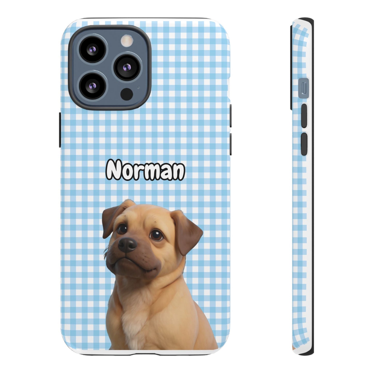 Custom Pet Portrait Tough iPhone Case - Blue Gingham