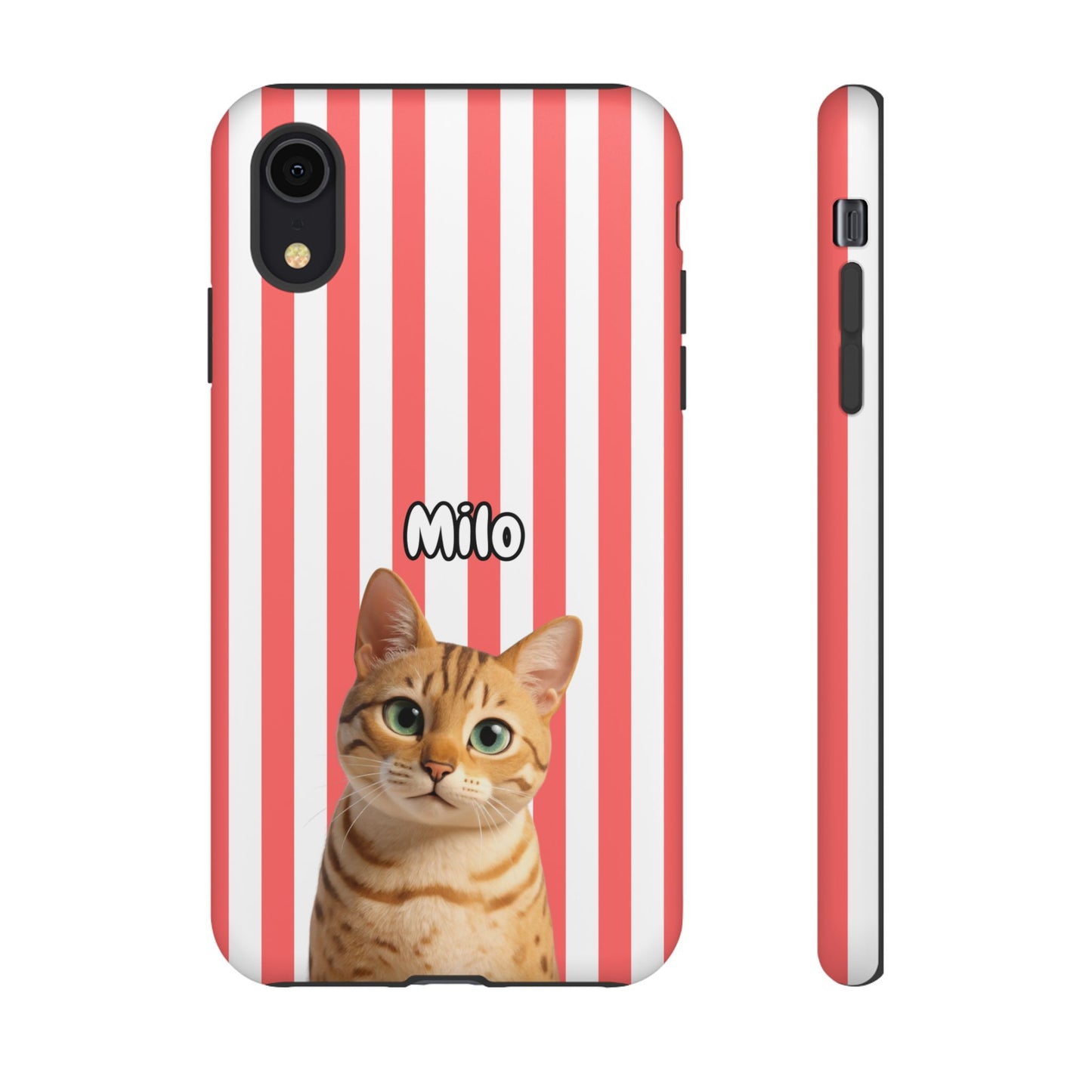 Custom Pet Portrait Tough iPhone Case - Pink Stripes