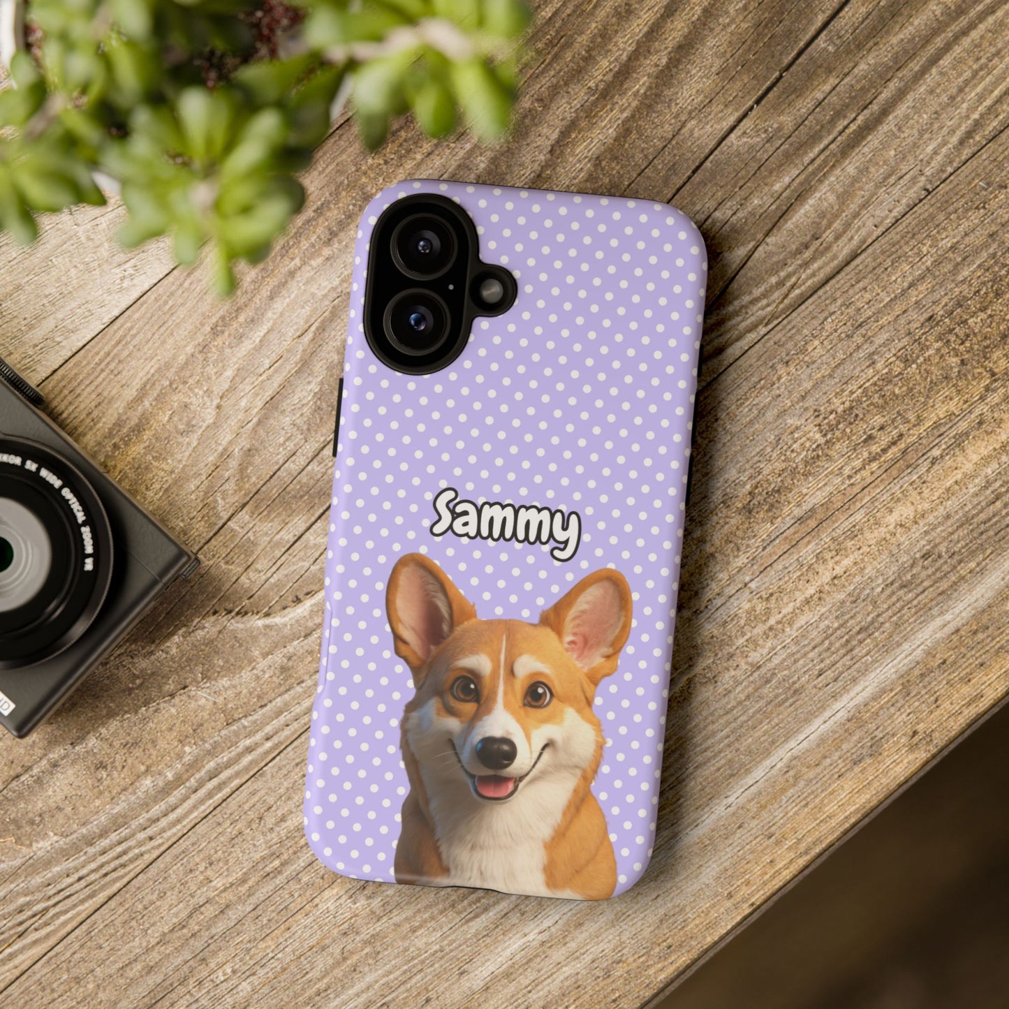 Custom Pet Tough iPhone Case – Purple Polka Dots