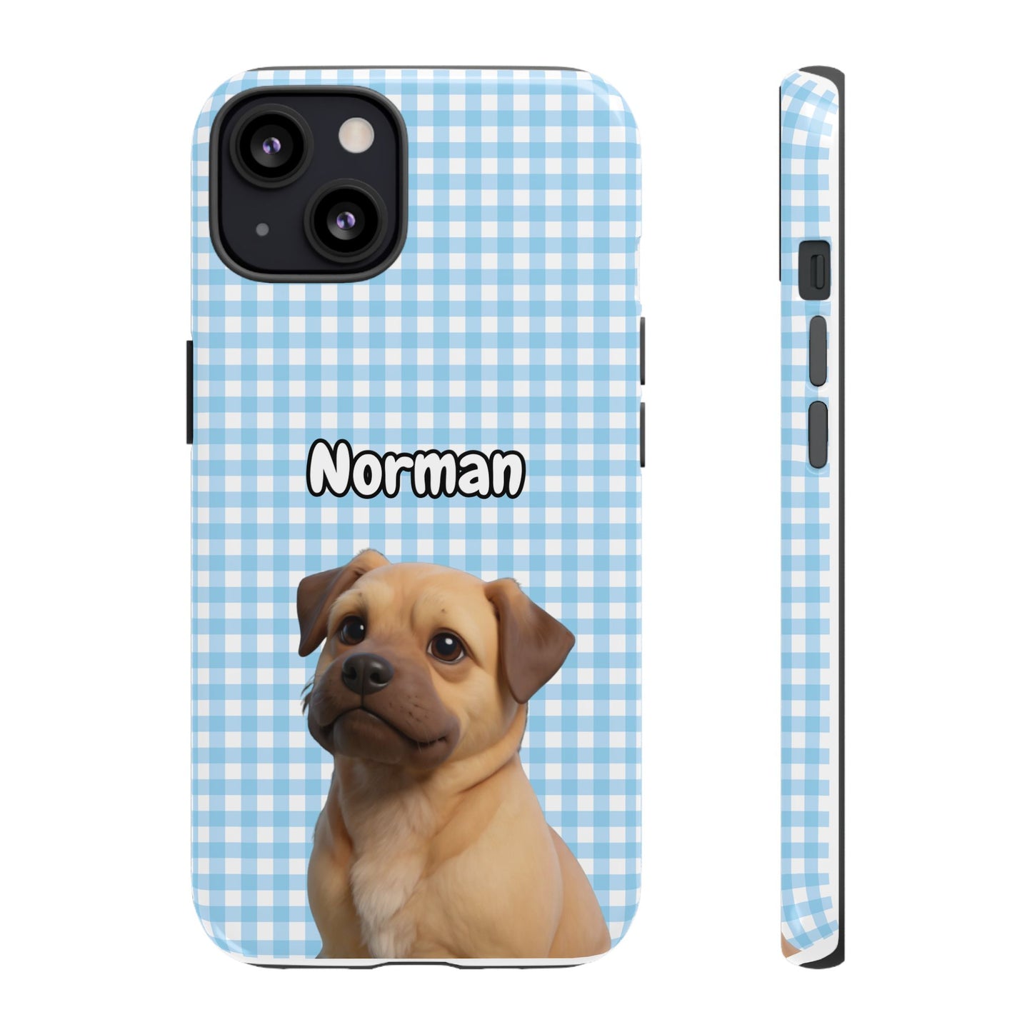 Custom Pet Portrait Tough iPhone Case - Blue Gingham