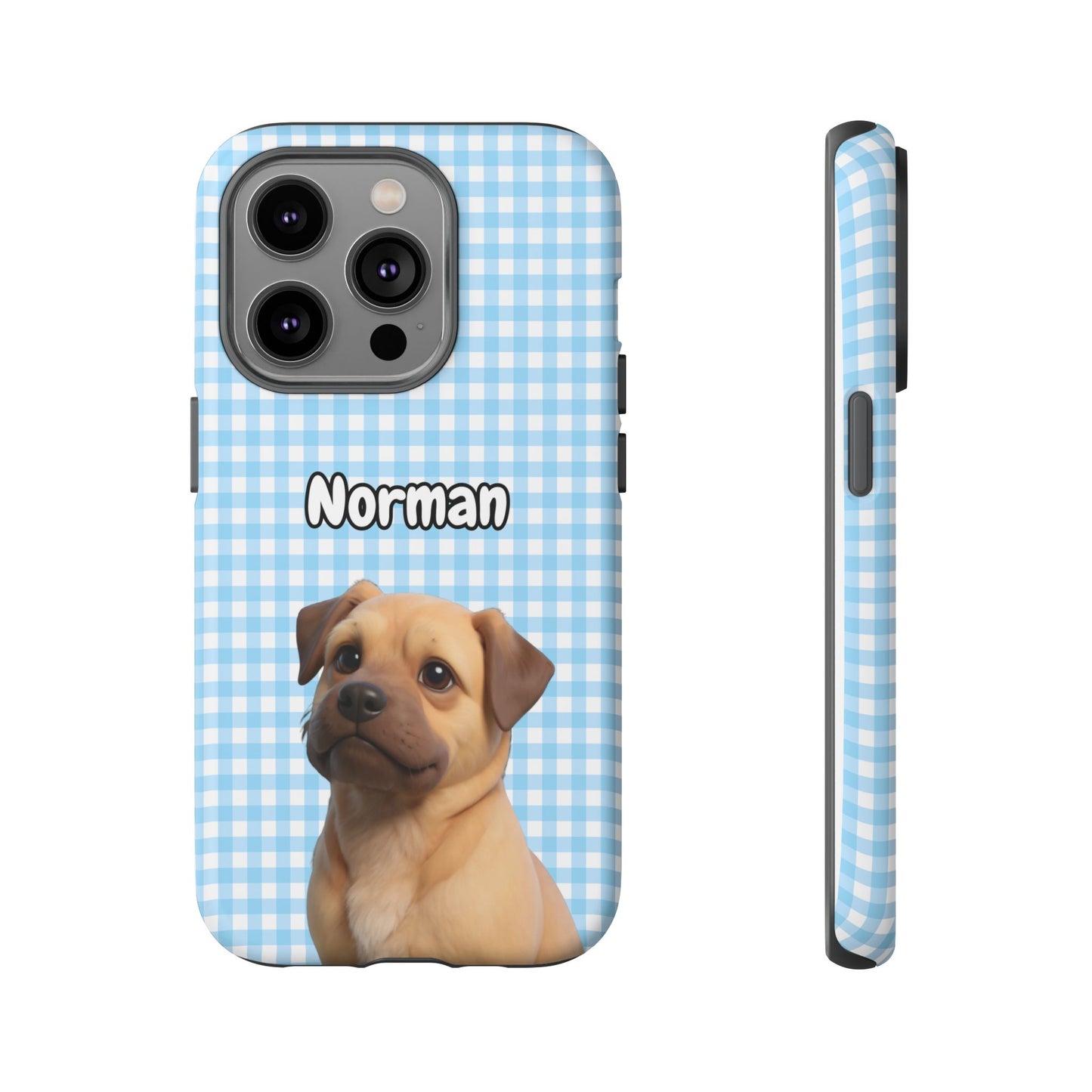 Custom Pet Portrait Tough iPhone Case - Blue Gingham