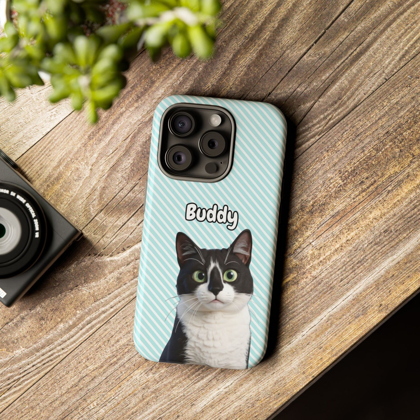 Custom Pet Tough iPhone Case – Teal Stripes