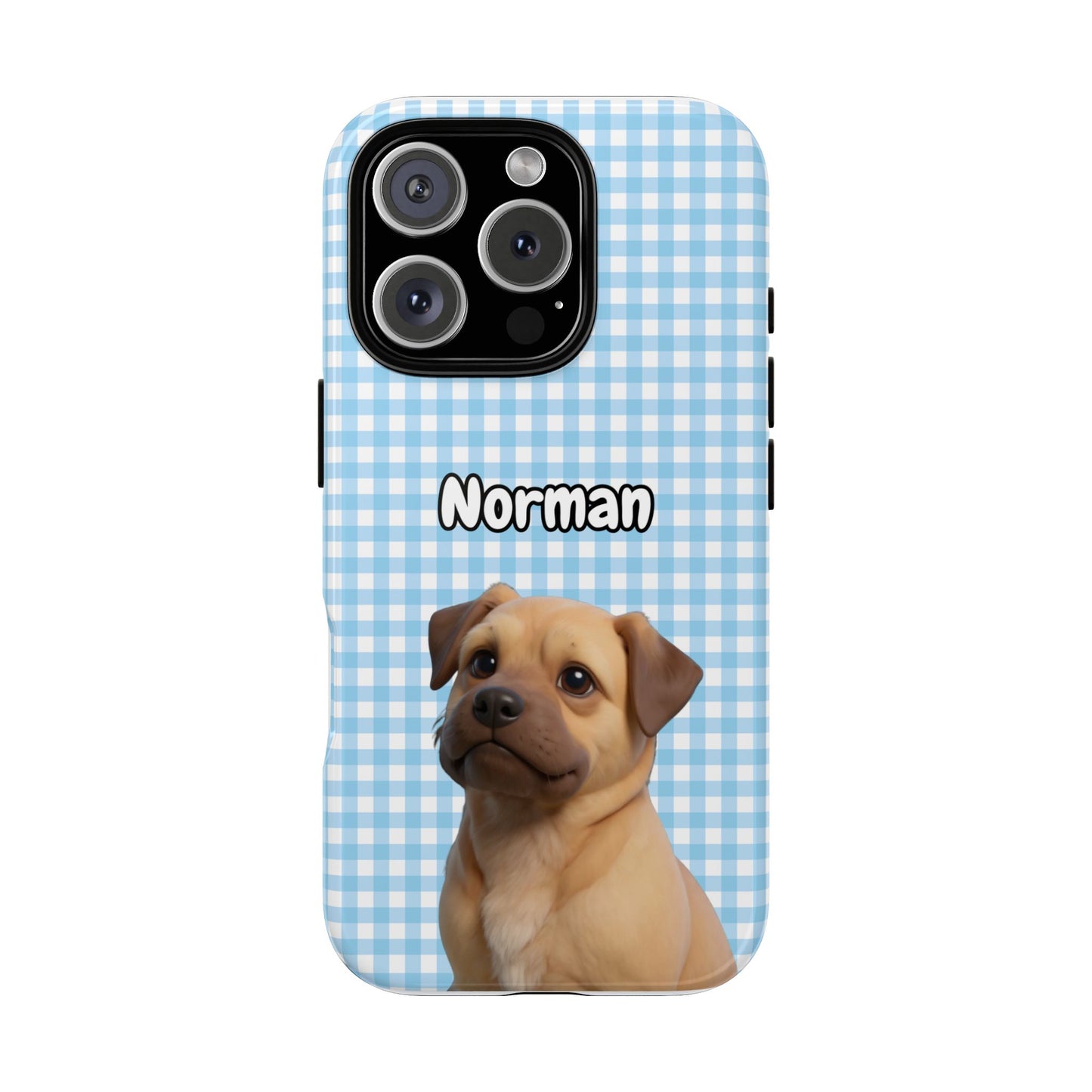 Custom Pet Portrait Tough iPhone Case - Blue Gingham