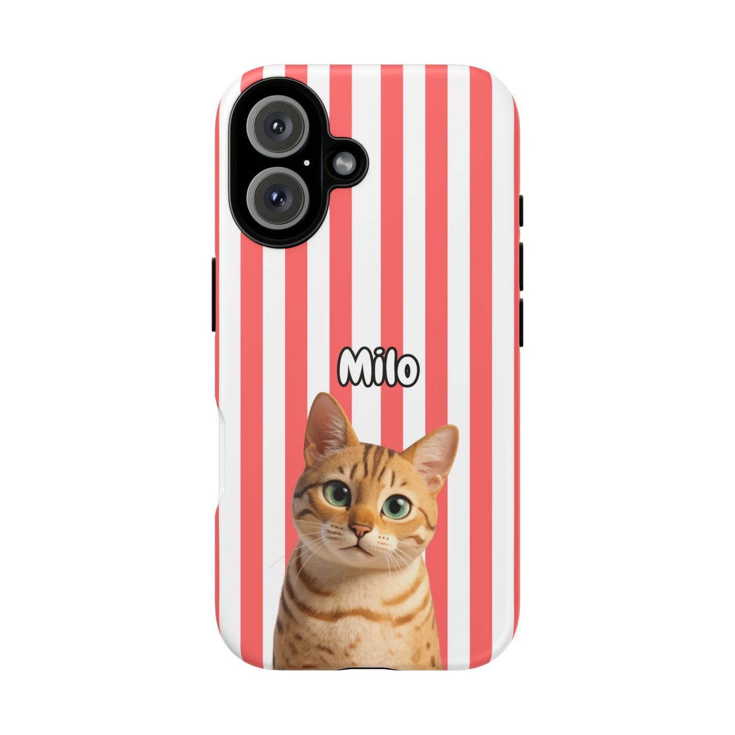 Custom Pet Portrait Tough iPhone Case - Pink Stripes